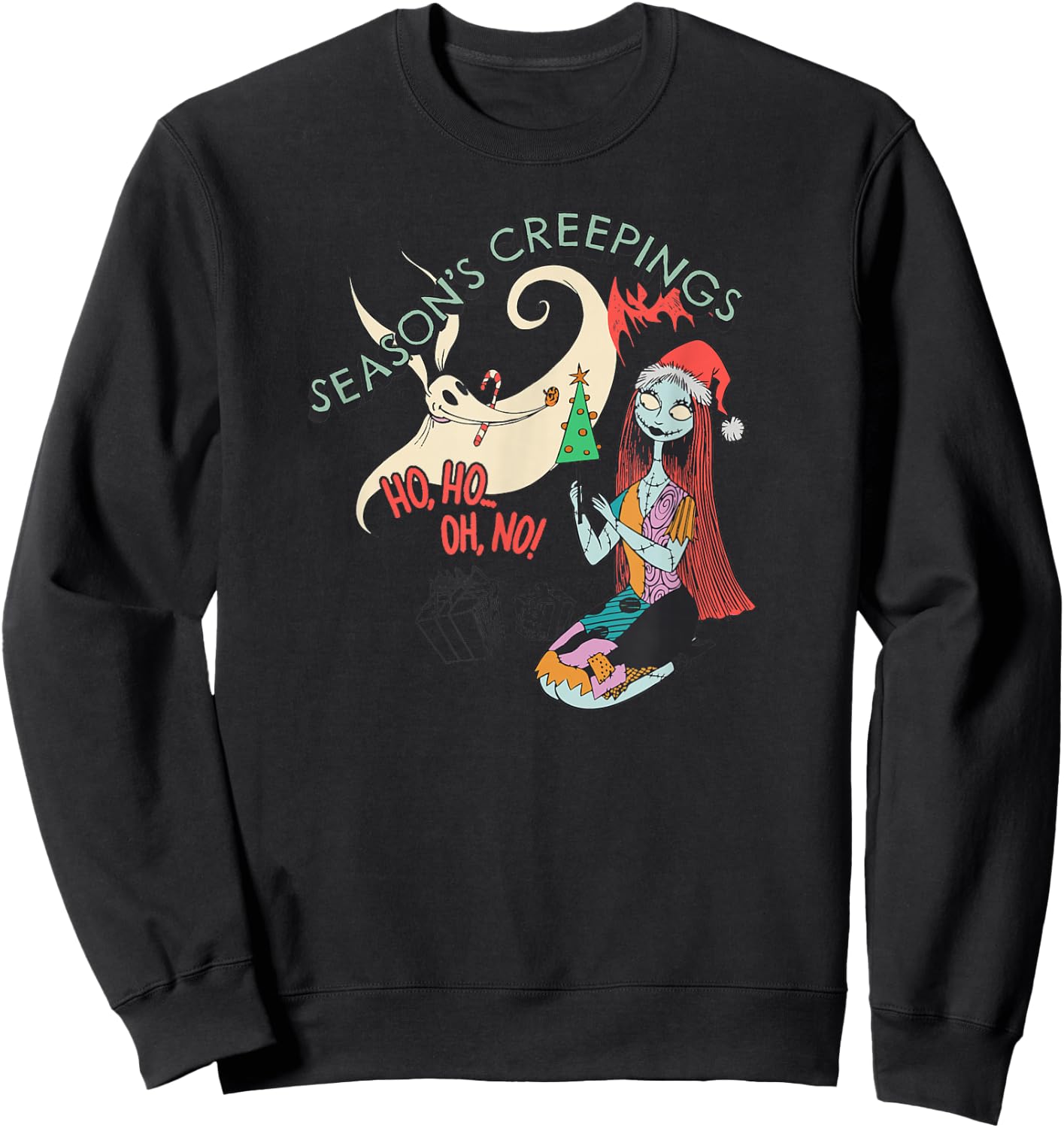 Amazon Essentials Men's Nightmare Before Christmas Sally and Zero Season’s Creepings , Grey Graphic Print, Small Sweatshirt - Sweatshirt | Black