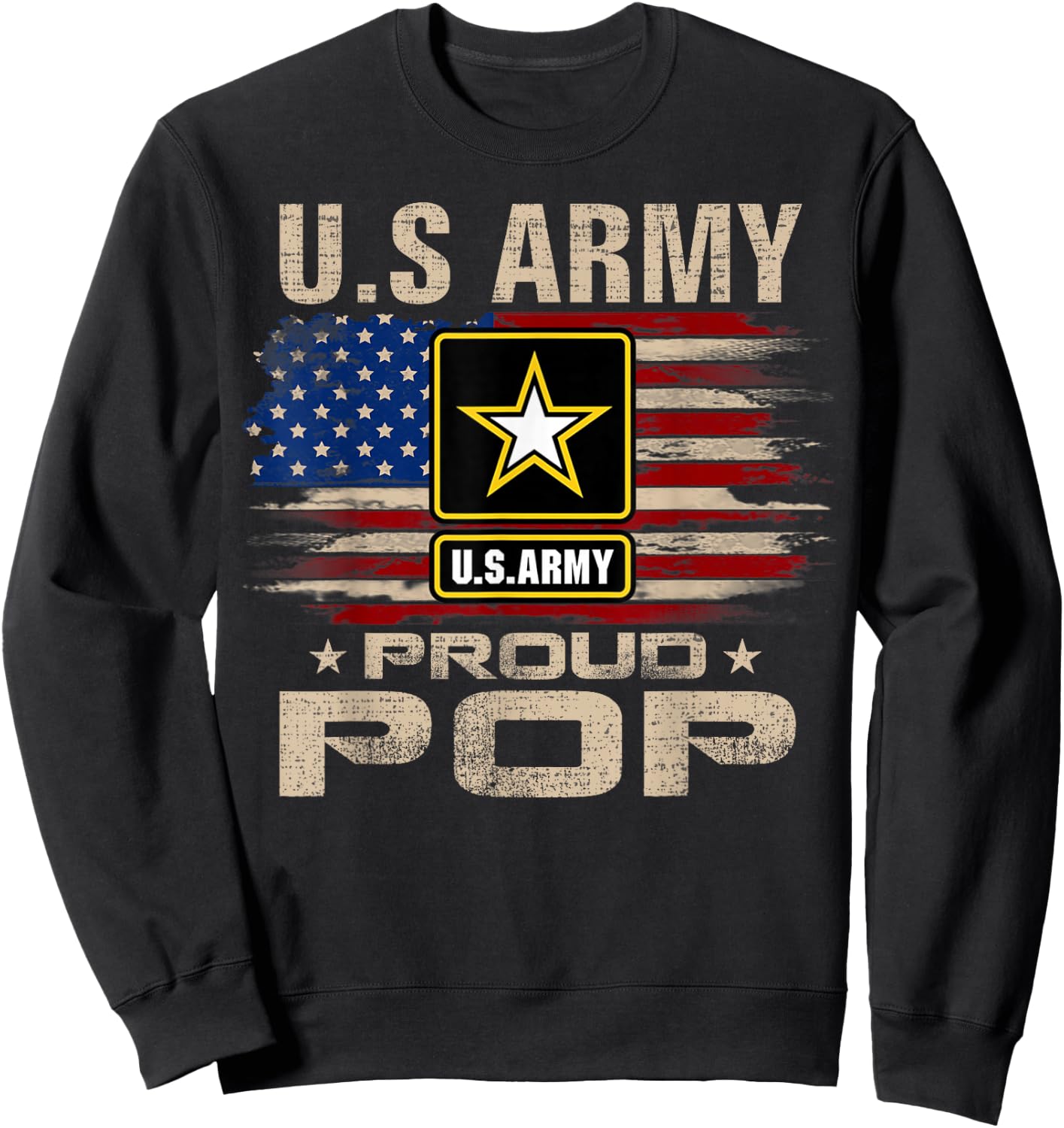Vintage U.S Army Proud Pop With American Flag Sweatshirt - Sweatshirt | Black