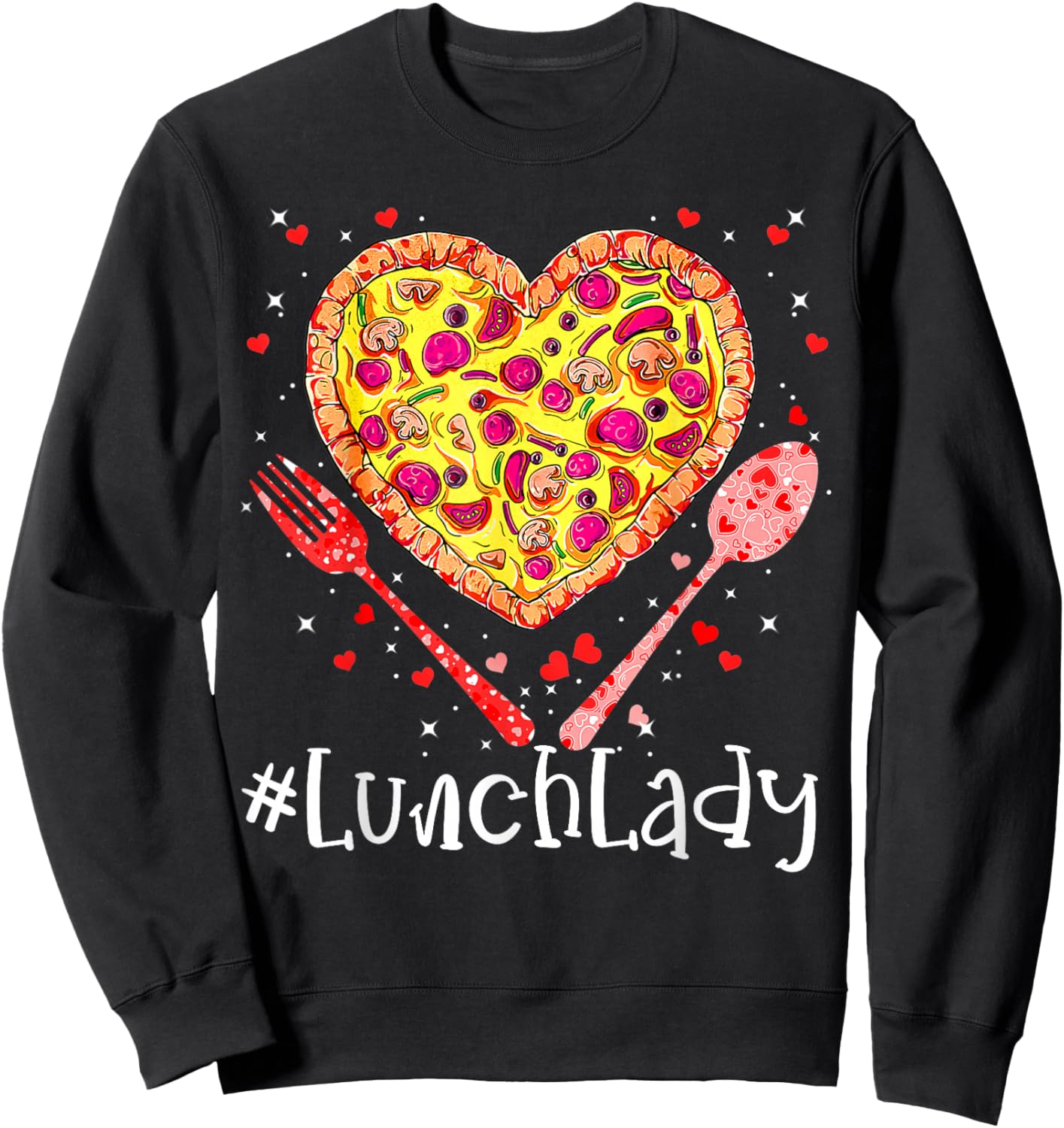 Most Likely To Christmas Be On The Nice Pizza Lunch Lady Funny Pink Heart Happy Valentine's Day 2023 for Couples, Valentine's Day Celebrators, -Adults, Short Sleeve, Black, Small Sweatshirt - Sweatshirt | Black
