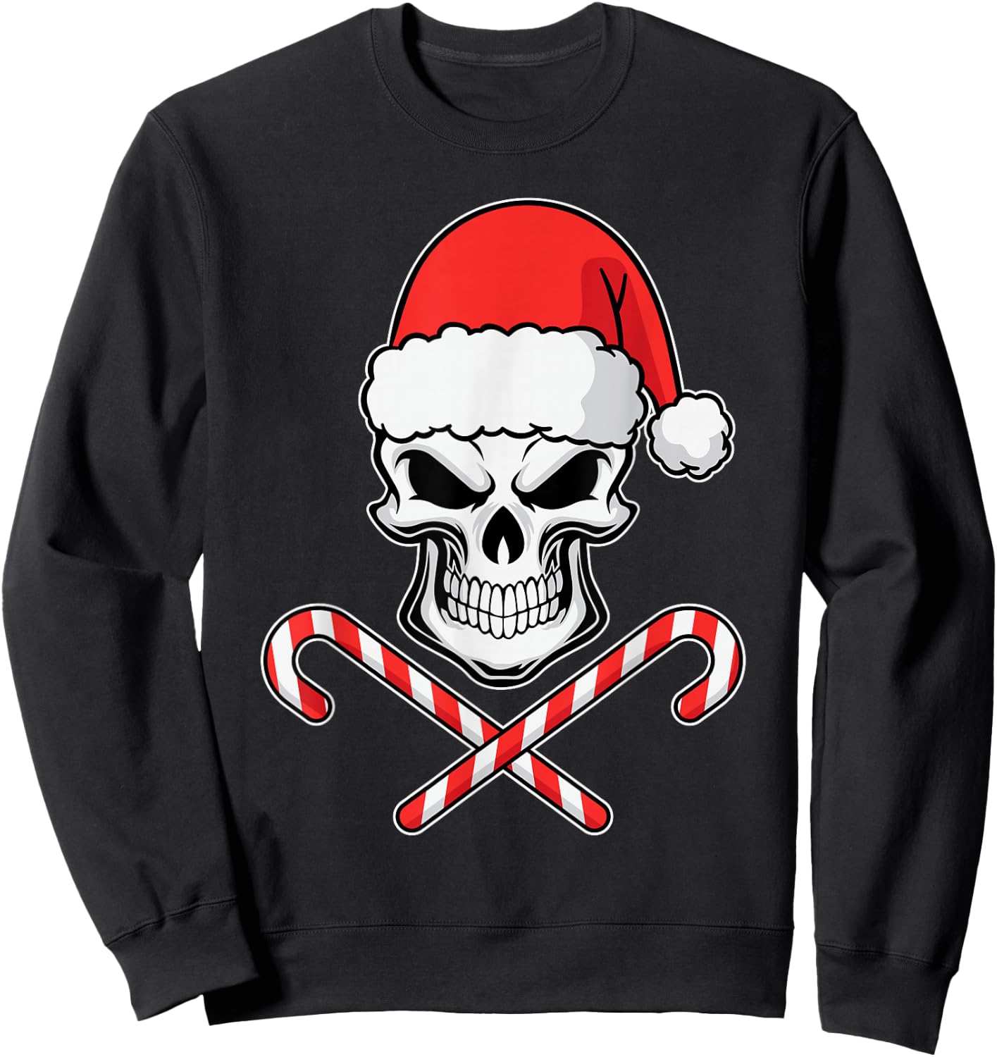 Candy Cane Crew Skull Christmas 2024 Funny Men Boys Girls Sweatshirt - Sweatshirt | Black