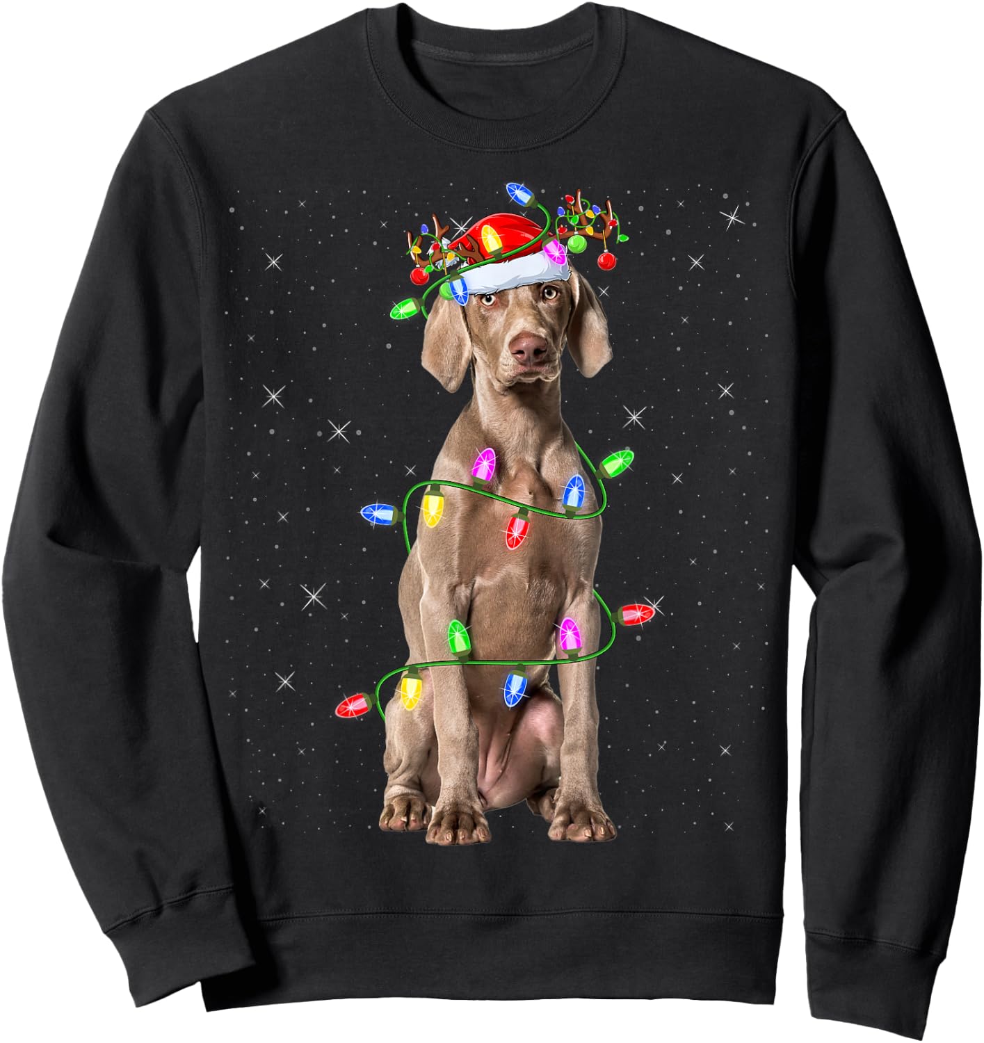 Weimaraner Dog Lover Xmas Lights Santa Weimaraner Christmas Sweatshirt - Sweatshirt | Black