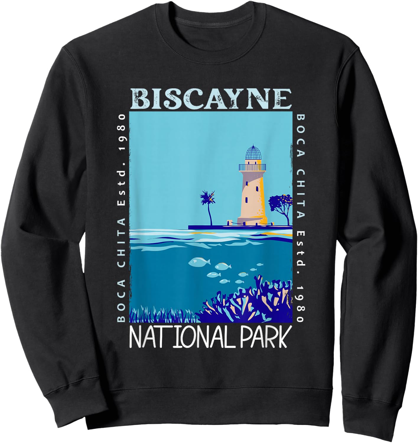 Biscayne National Park Boca Chita Key Distressed Vintage Sweatshirt - Sweatshirt | Black
