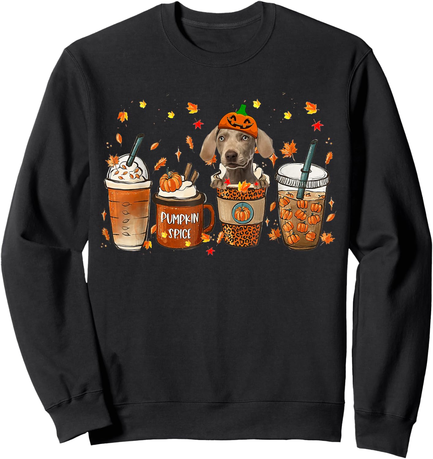 Weimaraner Fall Coffee Pumpkin Spice Latte Iced Autumn Sweatshirt - Sweatshirt | Black