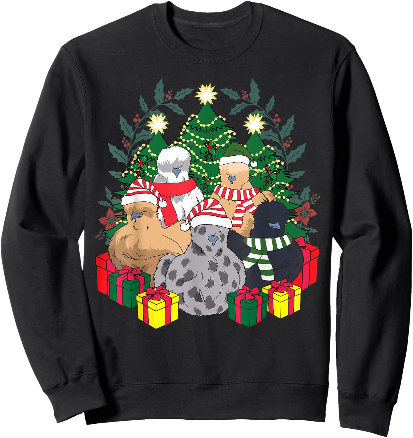 Poultry Farmer Funny Silky Silkie Chicken Lover Co Silkie Silky Chickens Christmas Xmas Cute Graphic Men's Black Cotton Blend Sweatshirt - Sweatshirt | Black