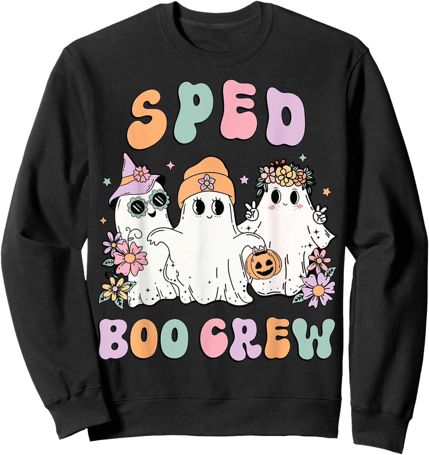 SPED Boo Crew Halloween Floral Ghost Special Ed SPED Teacher Women Kids Sweatshirt - Sweatshirt | Black