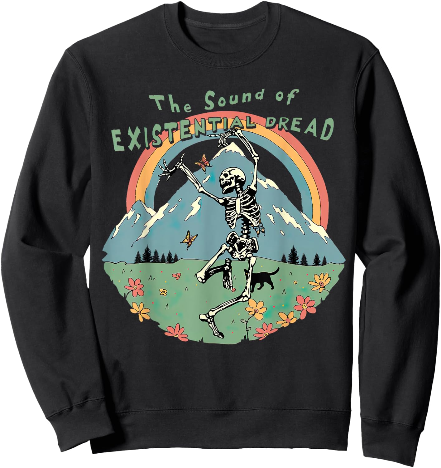 The Sound Of Existential Dread, Skeleton Dancing On Grass Sweatshirt - Sweatshirt | Black