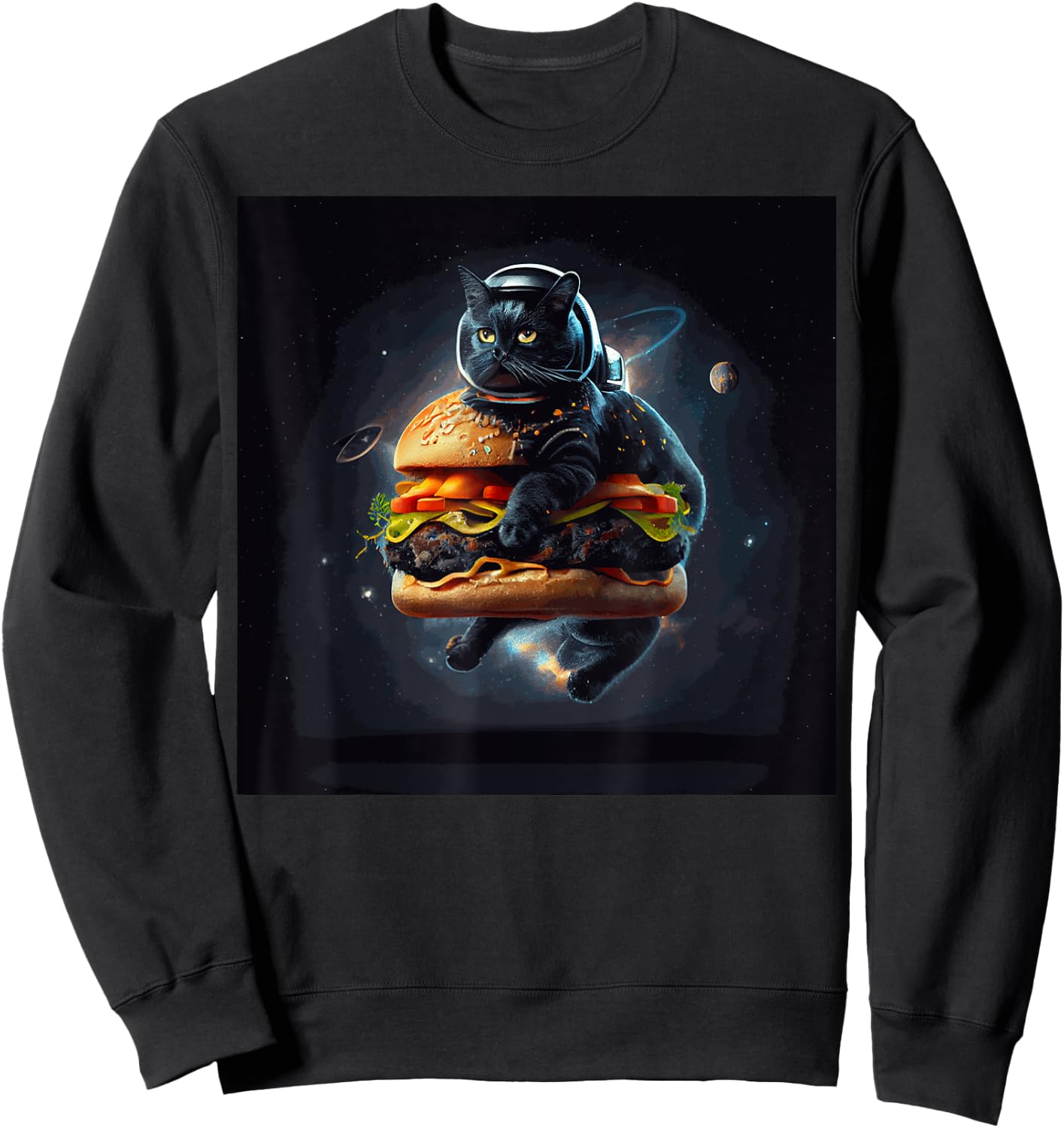 Funny Black Cat Astronaut Hamburger For Kids, Women, Men Sweatshirt - Sweatshirt | Black