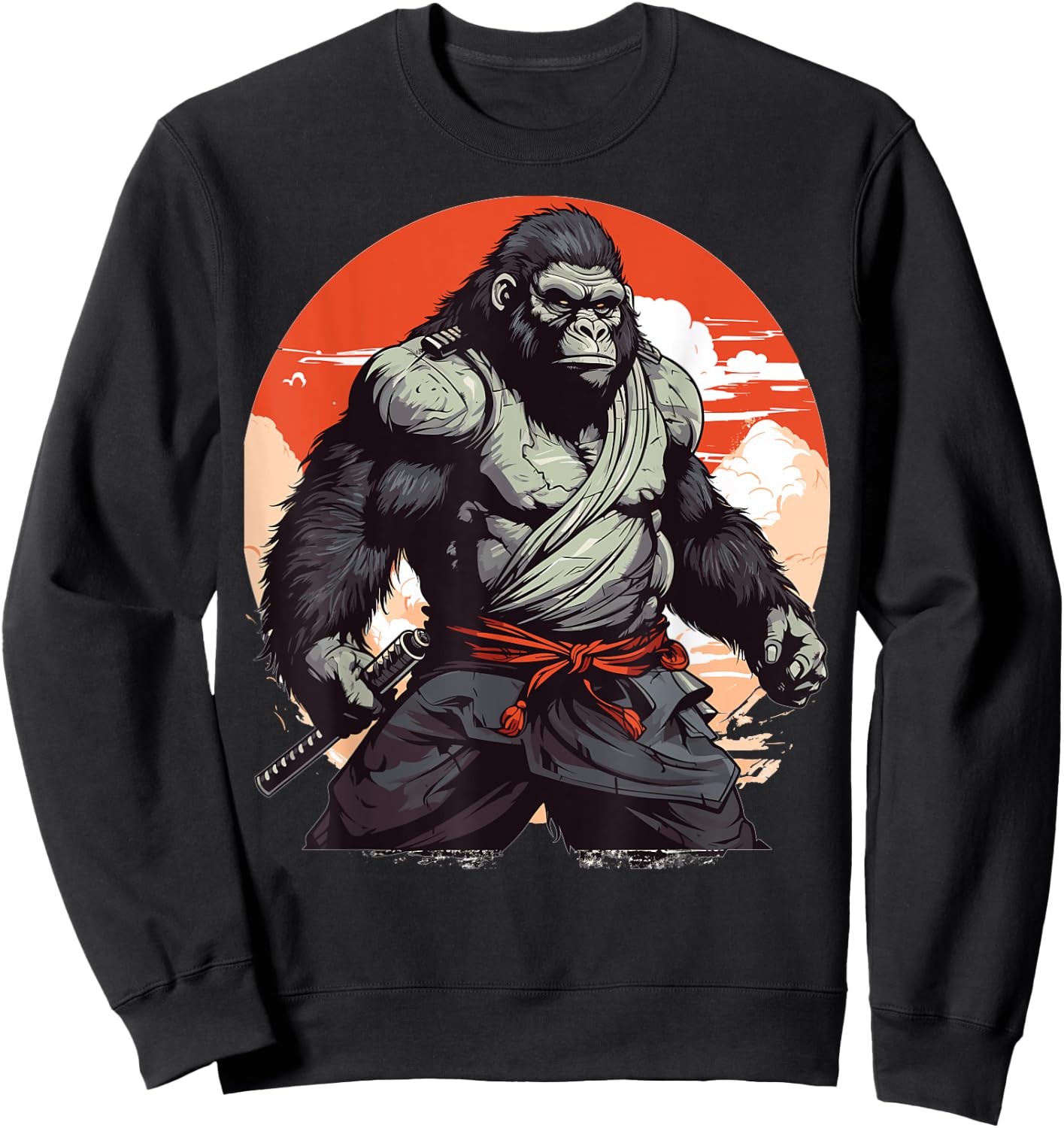 Samurai Monkey Warrior Japanese Ninja Gorilla Kawaii Sweatshirt - Sweatshirt | Black