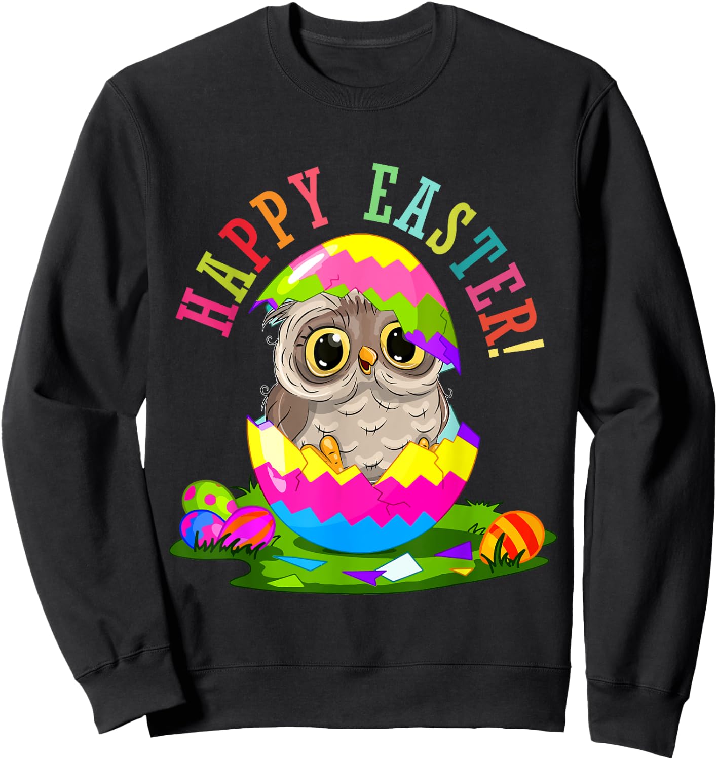 Happy Easter Owl In Chocolate Egg Hunting Eggs Lover Kids Sweatshirt - Sweatshirt | Black