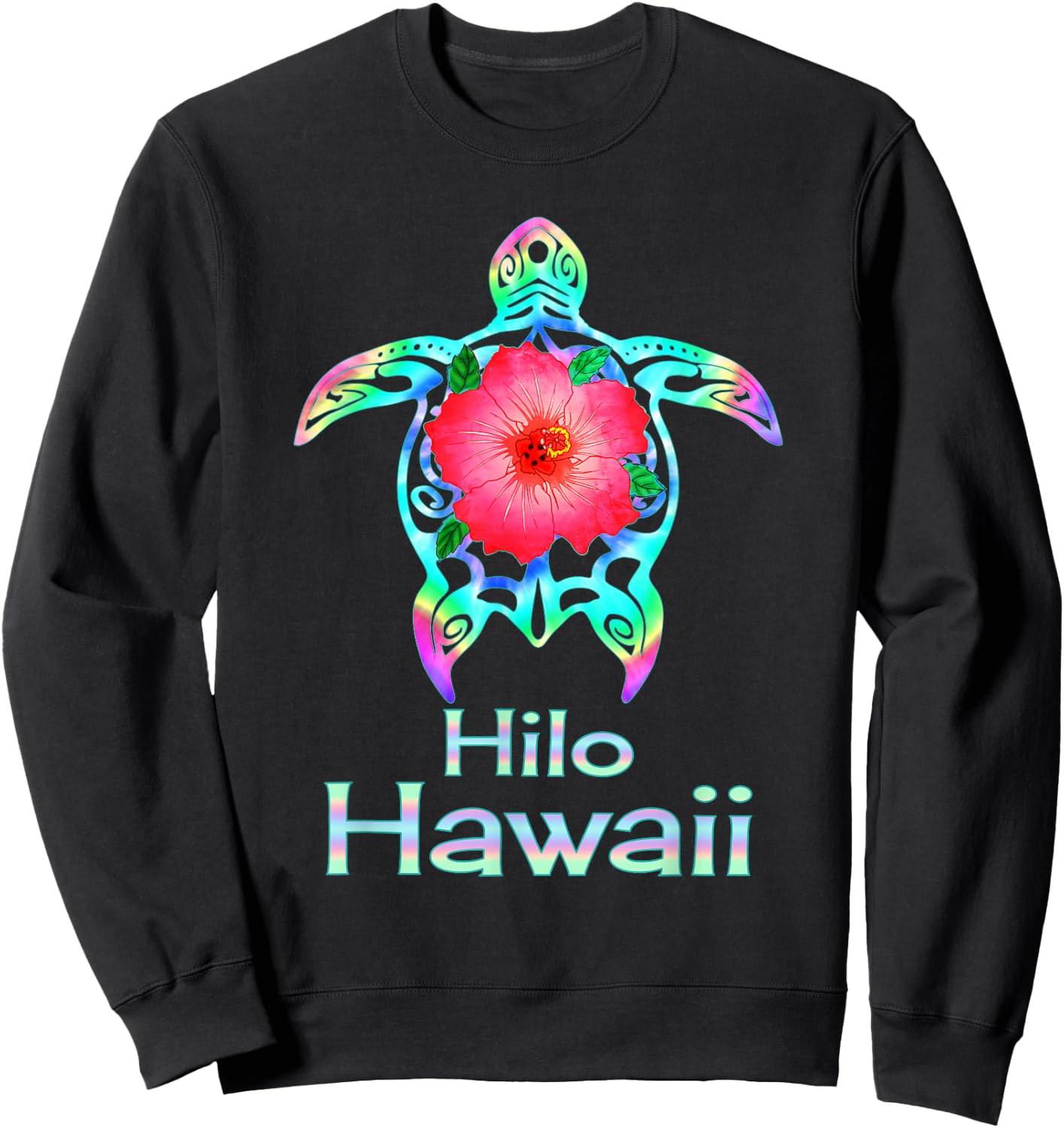 Hawaiian Colorful Sea Turtle Hilo Hawaii Sweatshirt - Sweatshirt | Black