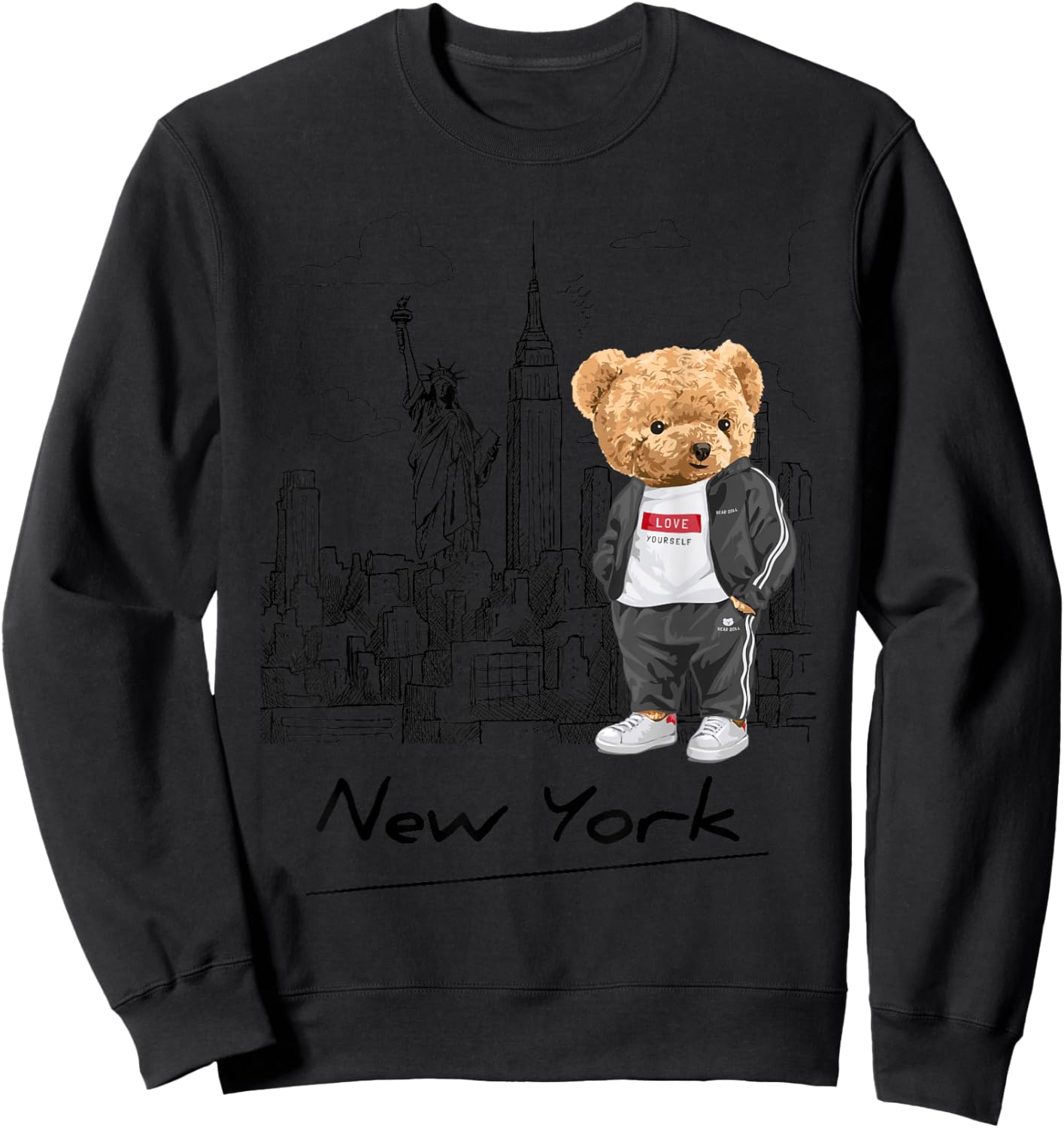 Cool New York City Teddy Bear Illustration Graphic Designs Sweatshirt - Sweatshirt | Black