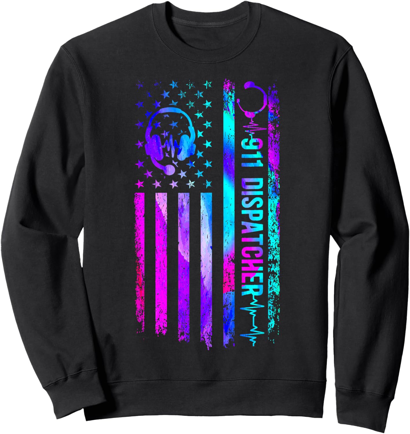 911 Dispatcher Thin Gold Yellow Line American Flag 911 Sweatshirt - Sweatshirt | Black