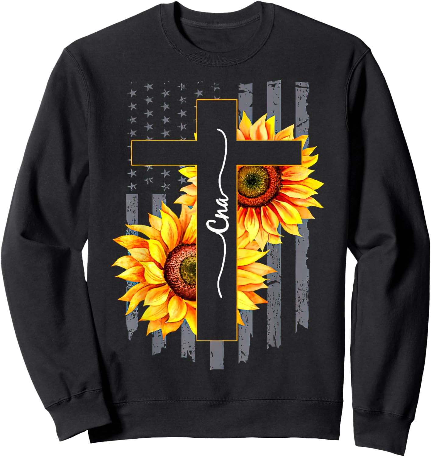 Nurse CNA Jesus Cross Sunflower 4th Of July Women's Sweatshirt - Sweatshirt | Black