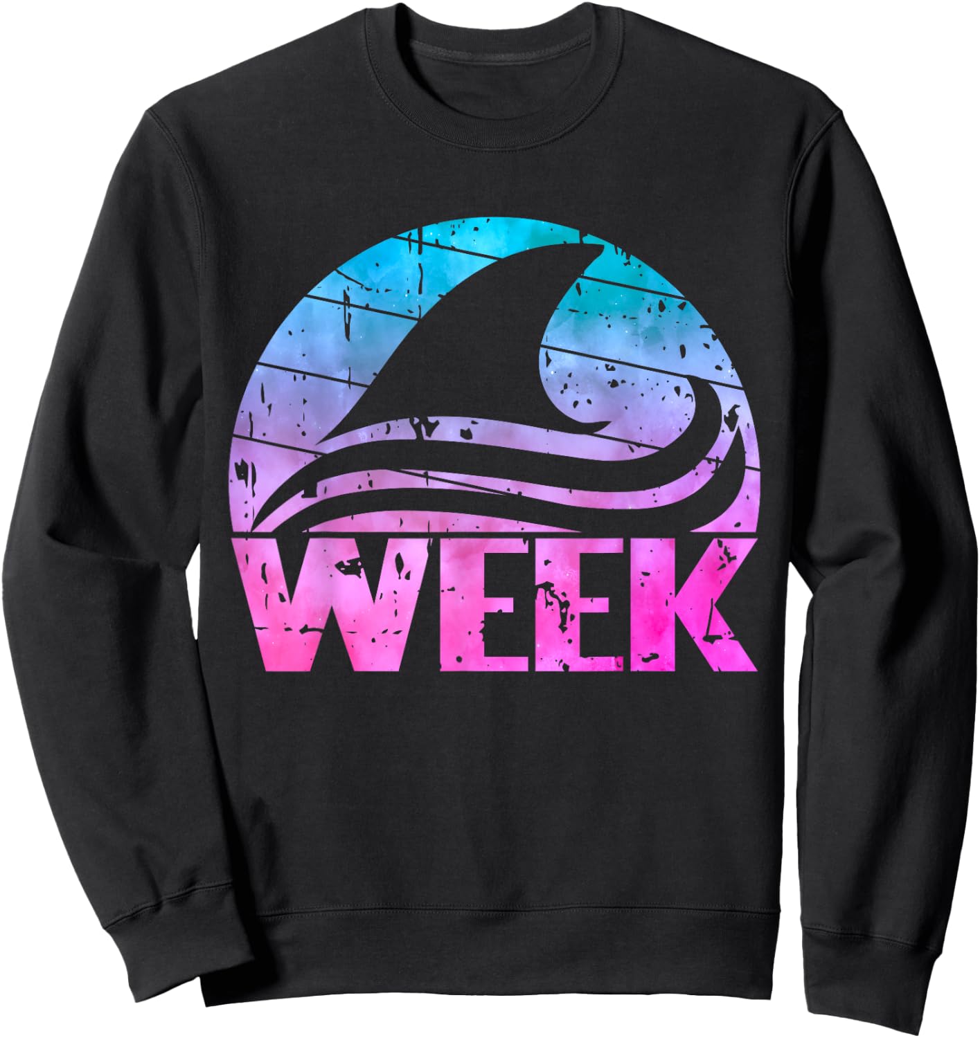 Retro Shark Fin Week 2024 Shark Lover Ocean Wildlife Tie Dye Sweatshirt - Sweatshirt | Black