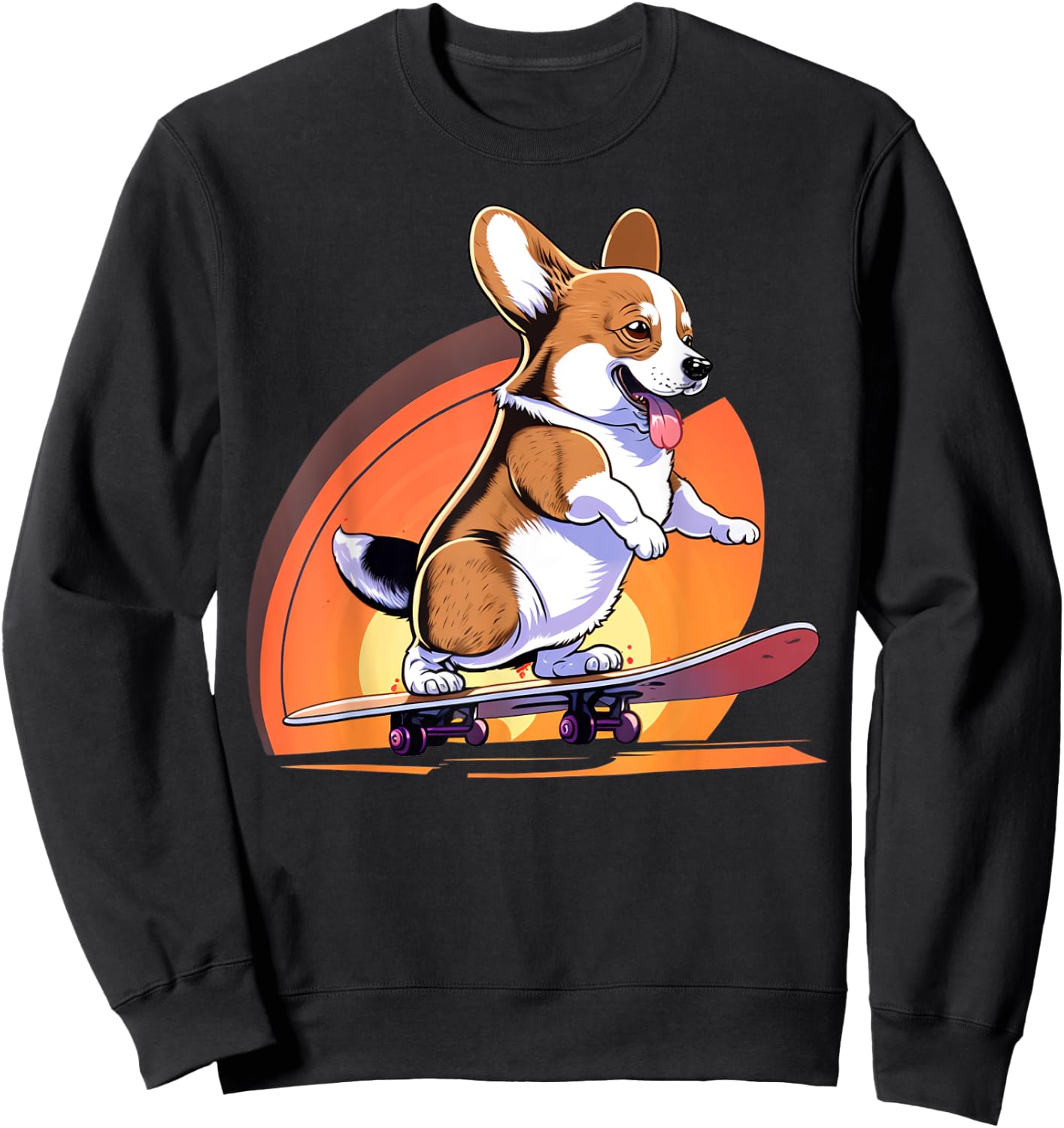 Awesome Rad Animals Kids & Adults Black Corgi Skateboarding Sweatshirt - Sweatshirt | Black