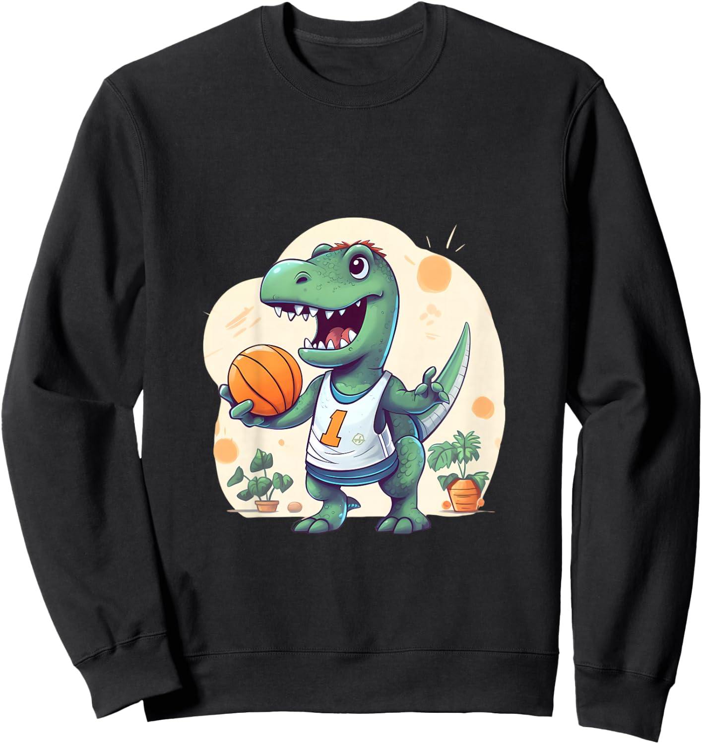Kids Boy Dinosaur T Rex Playing Basketball Sweatshirt - Sweatshirt | Black