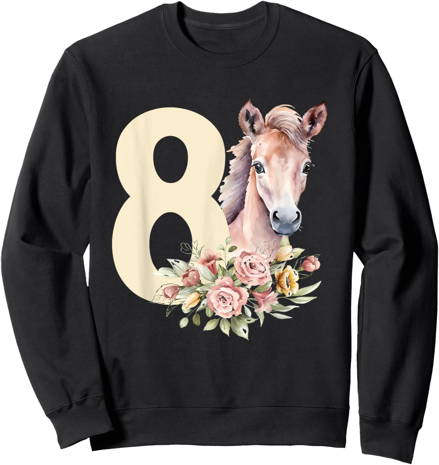 8th Horse Birthday Eight Year Old Girl Horse Lover Birthday Sweatshirt - Sweatshirt | Black
