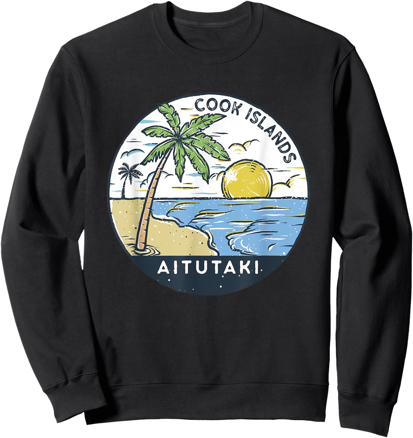 Aitutaki Cook Islands Illustrated Ocean Vintage Sweatshirt - Sweatshirt | Black