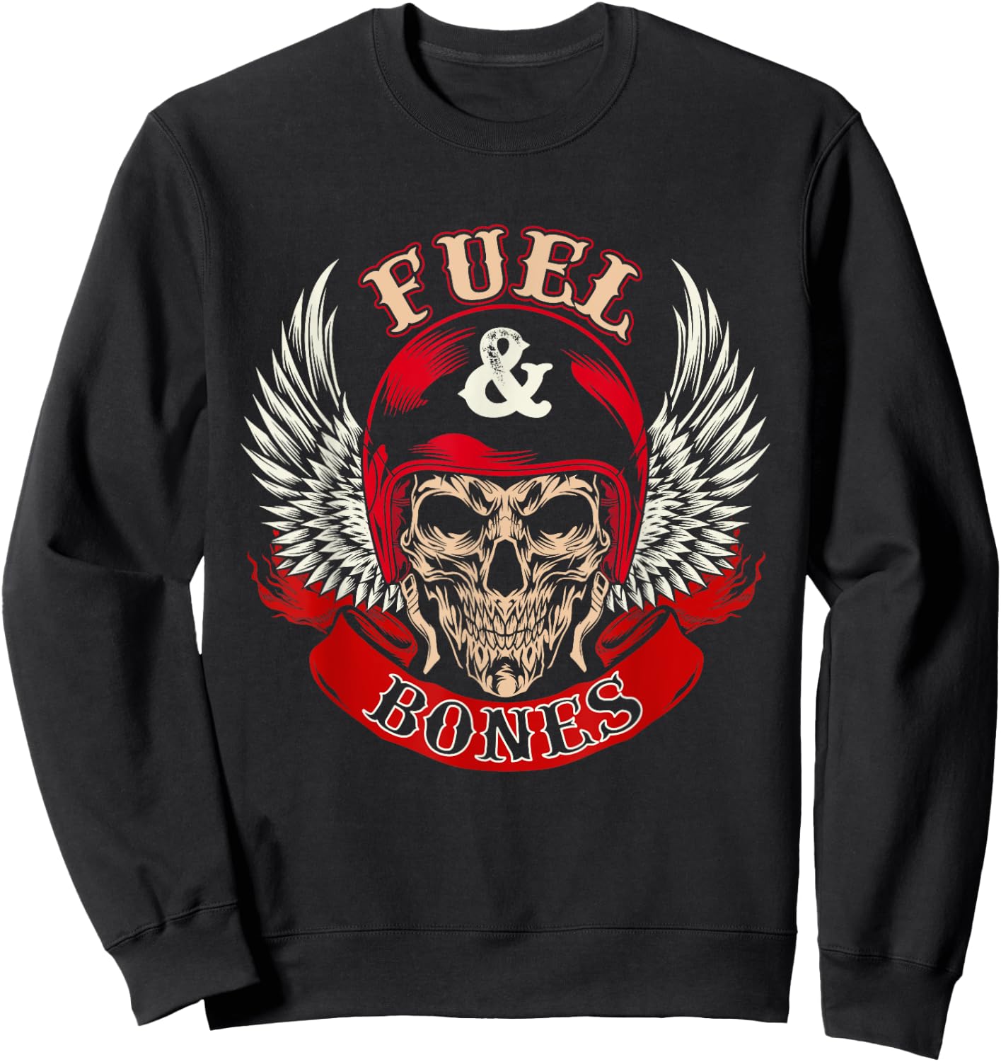 Fuel & Bones - Skull Biker Motorcycle Rider Motorbike Riding Sweatshirt - Sweatshirt | Black