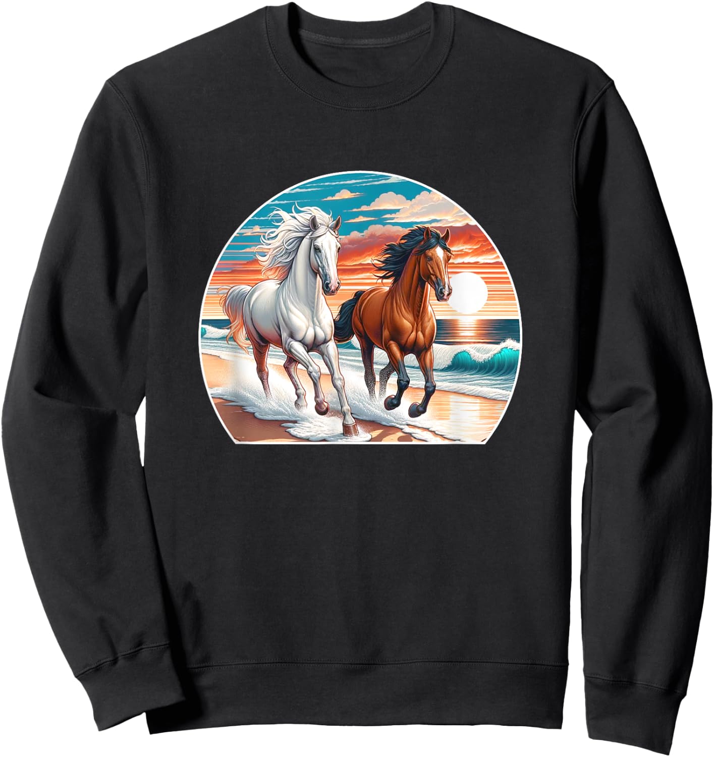 Horses Running On The Beach - Women Kids Sweatshirt - Sweatshirt | Black
