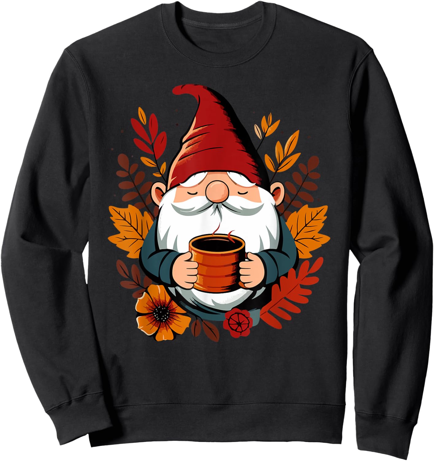 Fall Gnome with coffee cup Sweatshirt - Sweatshirt | Black