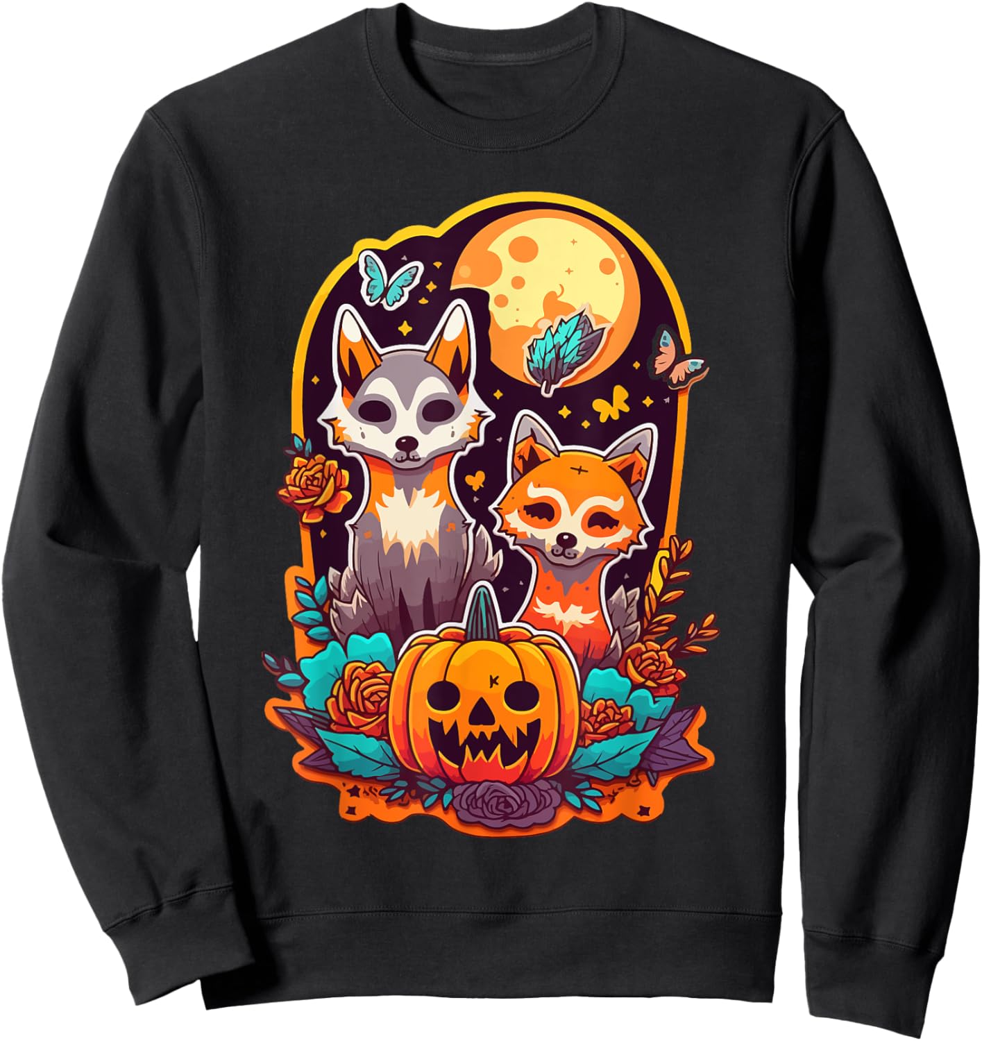 Sugar Skull Wolf Fox Cute Trick-or-treat Anime Halloween Sweatshirt - Sweatshirt | Black