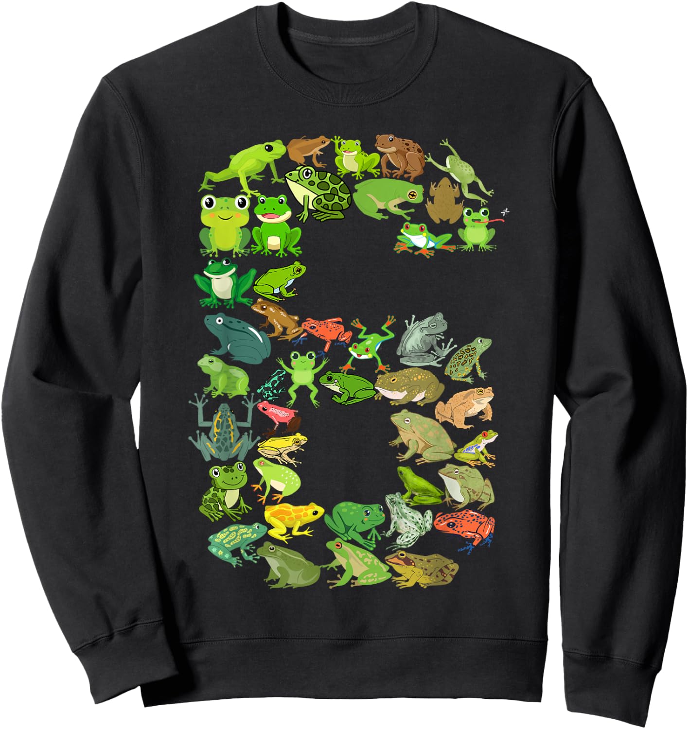 Cute 6th Birthday Frog Themed 6 Year Old Kids Frog Lover Sweatshirt - Sweatshirt | Black