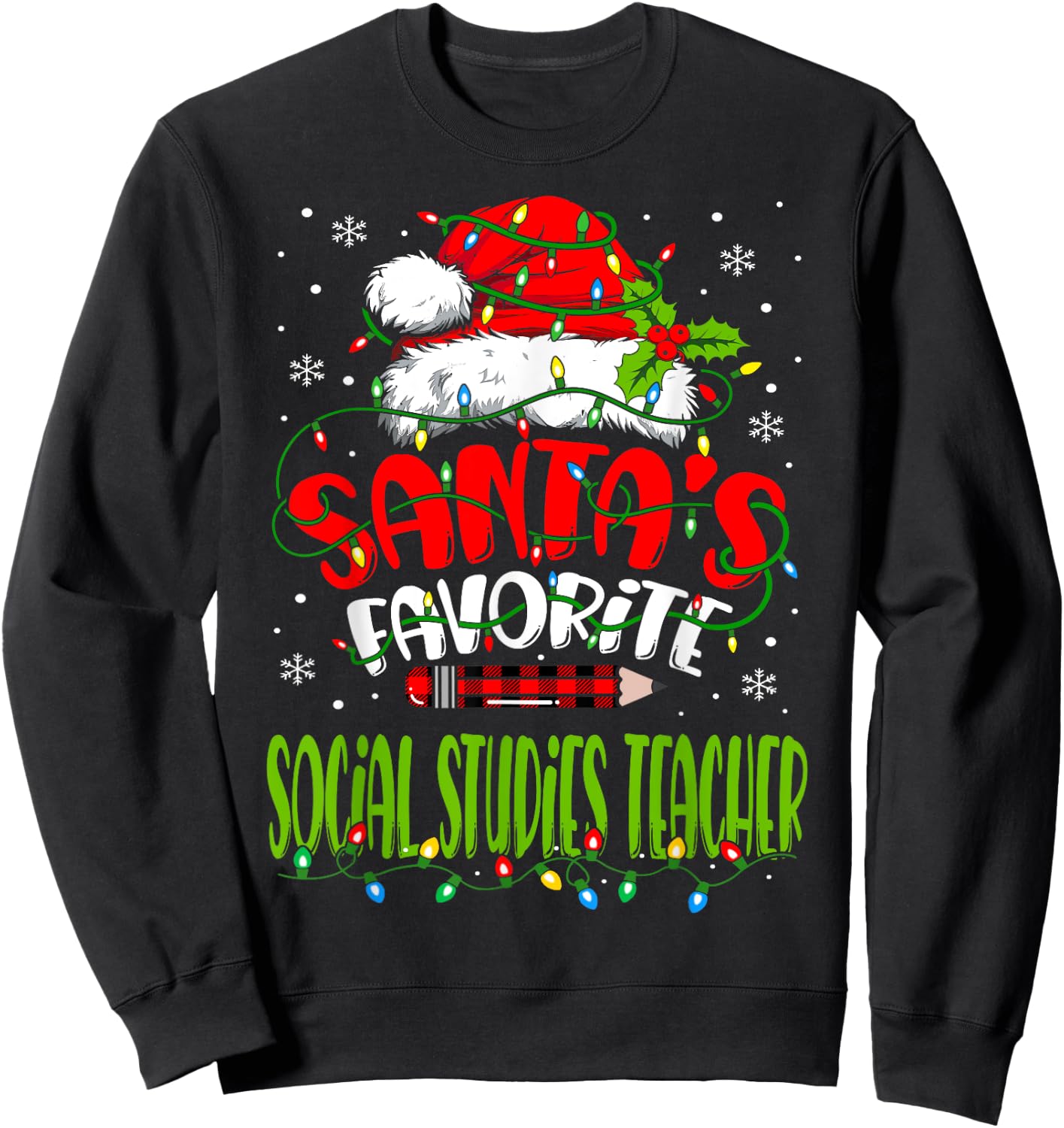 Santa Favorite Social Studies Teacher Funny Christmas Women Sweatshirt - Sweatshirt | Black