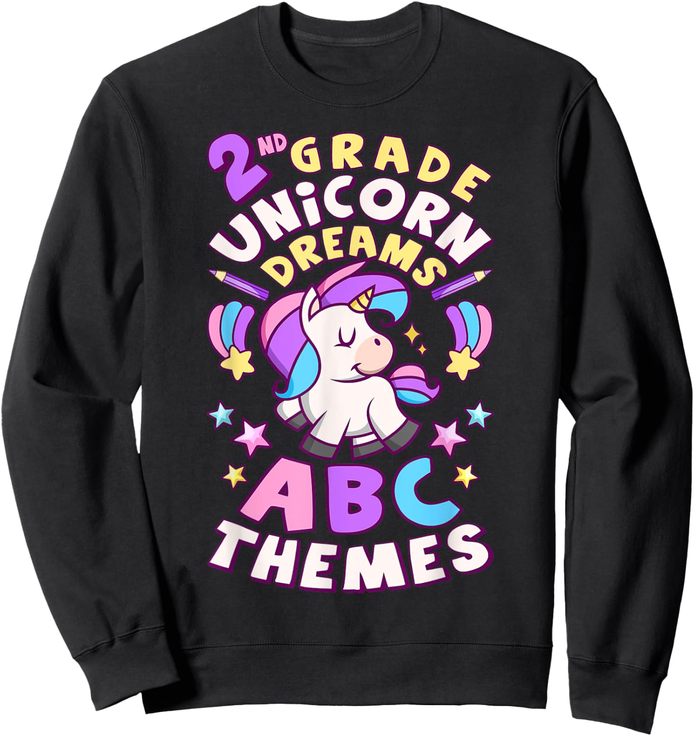 First Day of 2nd Grade, Back To School, Girl, Unicorn, ABC Sweatshirt - Sweatshirt | Black