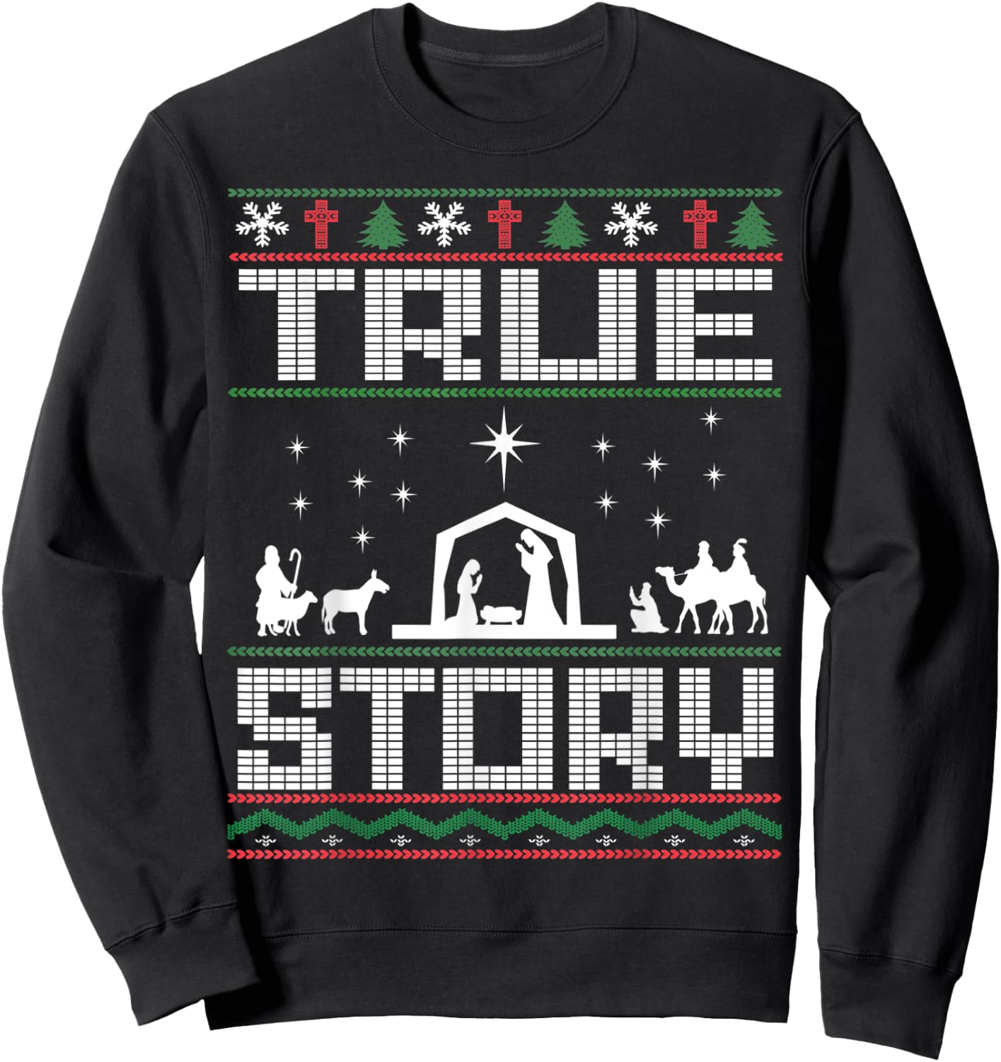 Jesus Nativity Scene Ugly Sweater Christmas Story Christian Sweatshirt - Sweatshirt | Black