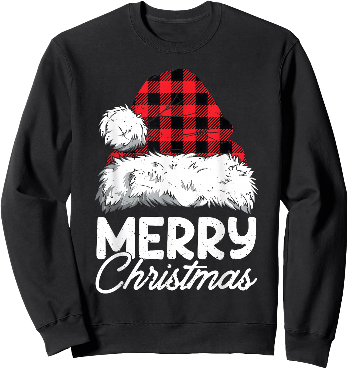 Merry Christmas Buffalo Plaid Red Santa Hat Xmas Pajamas Sweatshirt - Sweatshirt | Black