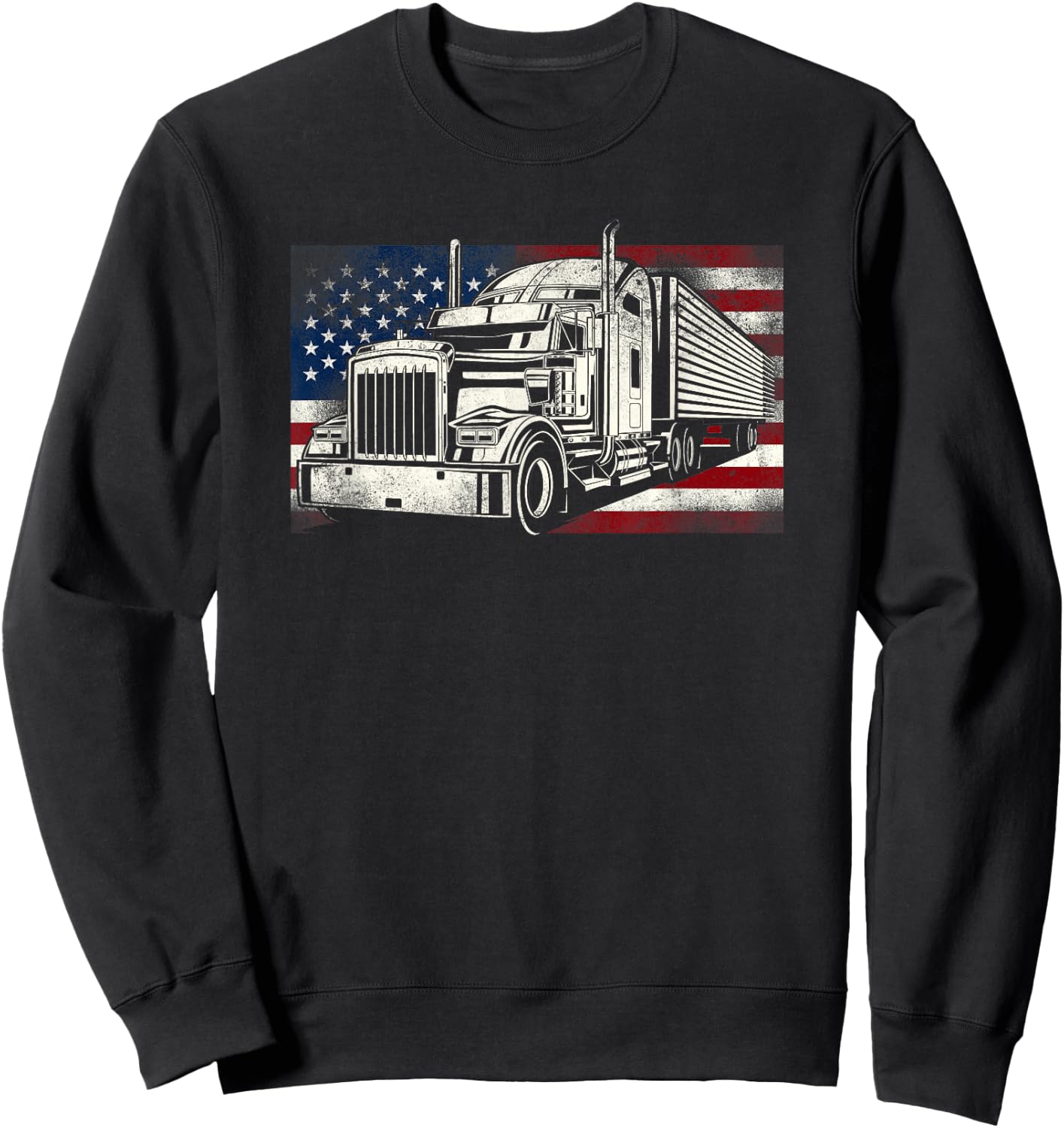 Trucker Truck Driver American Usa Flag Vintage Sweatshirt - Sweatshirt | Black