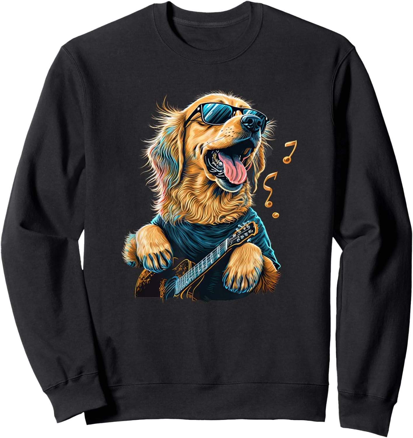 Funny Golden Retriever Rock & Roll music guitar Sweatshirt - Sweatshirt | Black