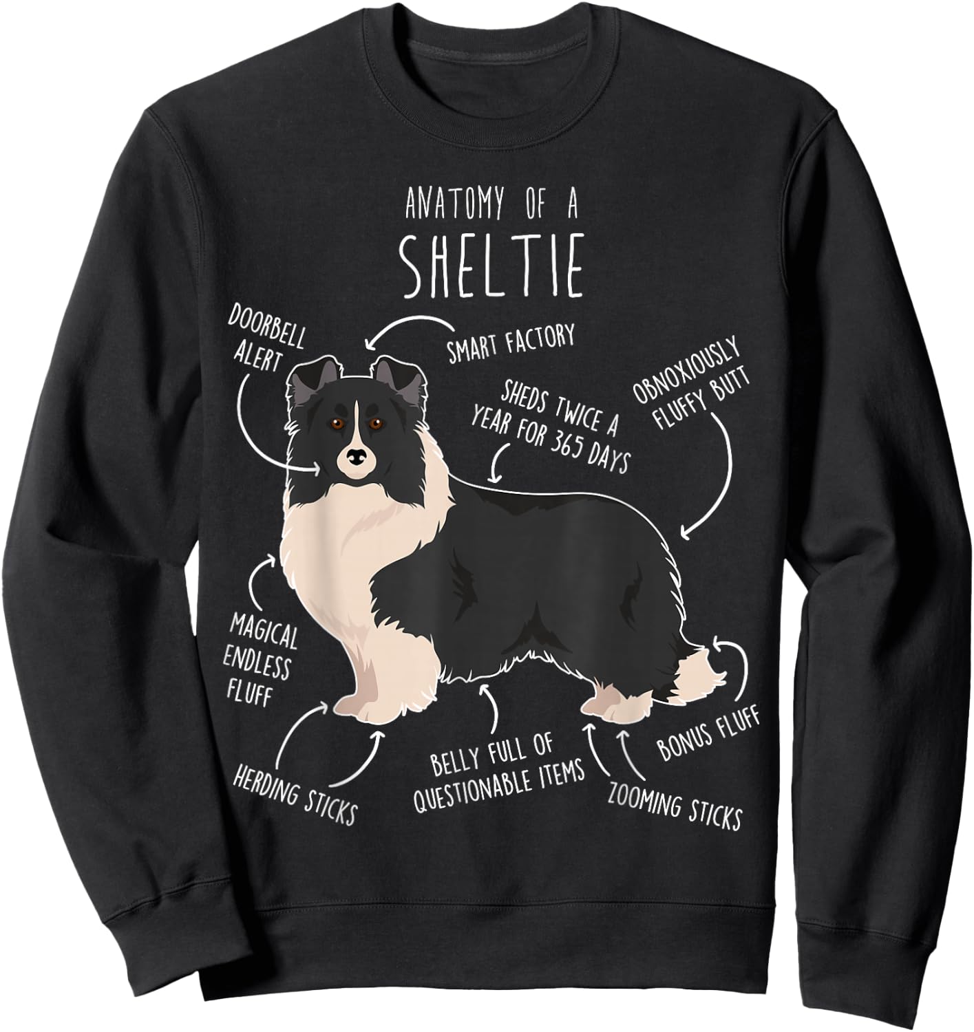 Bi Black Sheltie Shetland Sheepdog Anatomy, Funny Cute Pet Men Women Girls Kids Sweatshirt - Sweatshirt | Black