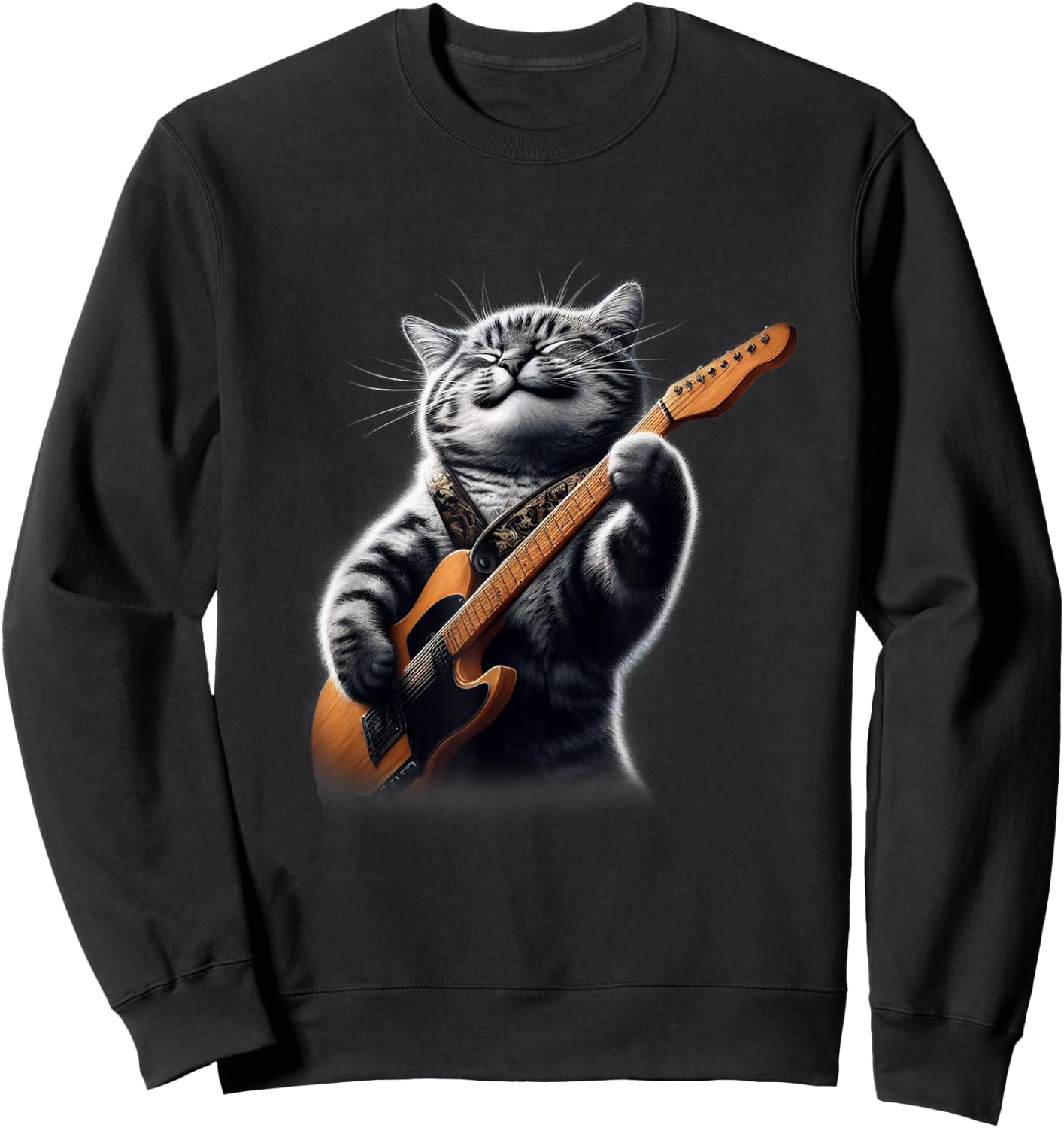 Cat Playing Guitar - Funny Rock Music Guitar Cat Men Women Kids Sweatshirt - Sweatshirt | Black