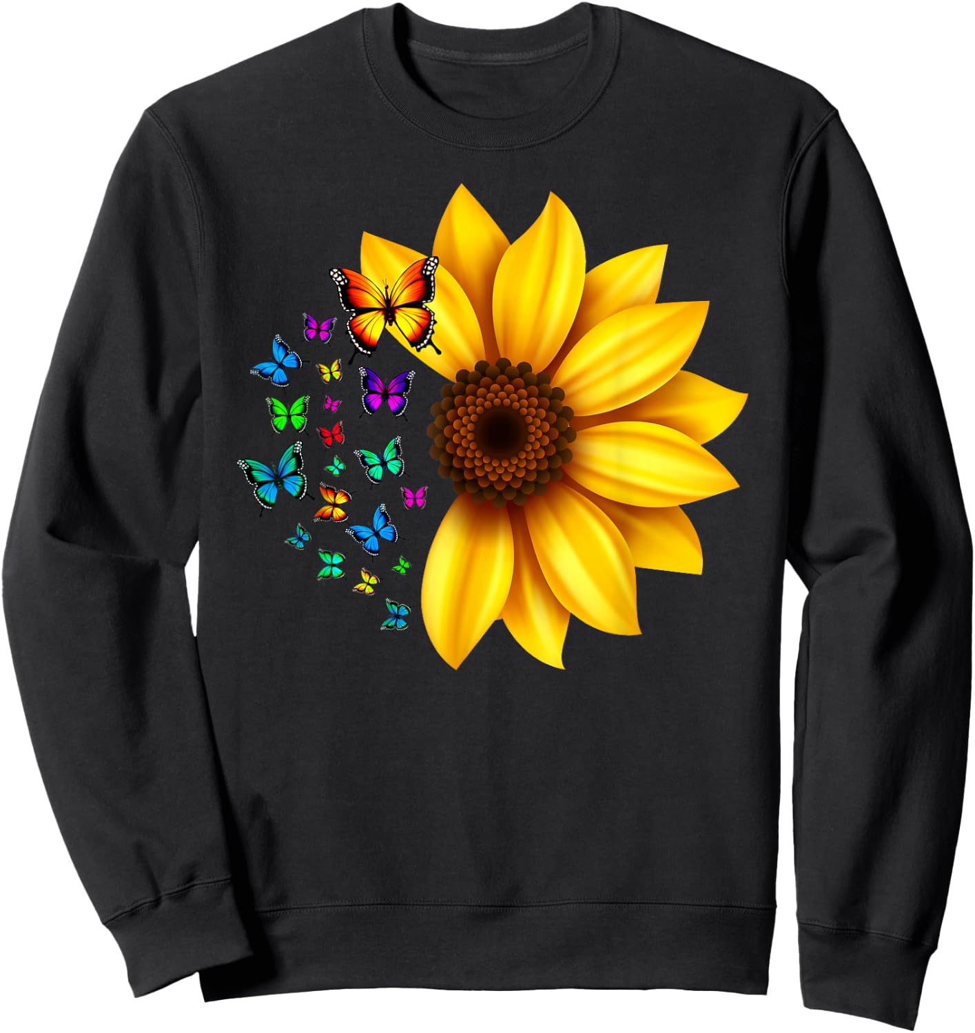 Sunflower Butterflies Design Sweatshirt - Sweatshirt | Black