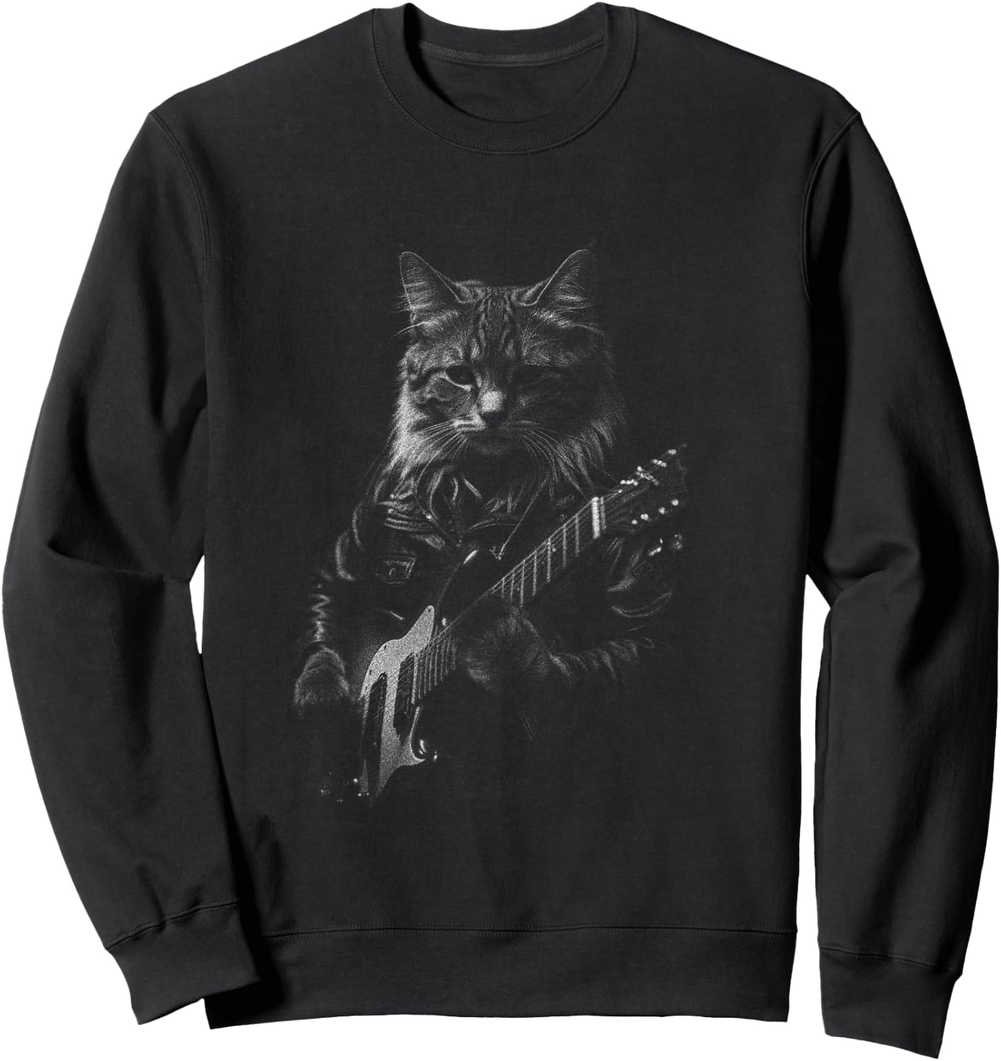 Rock And Roll Band Rock Cat Playing Guitar Funny Guitar Cat Sweatshirt - Sweatshirt | Black