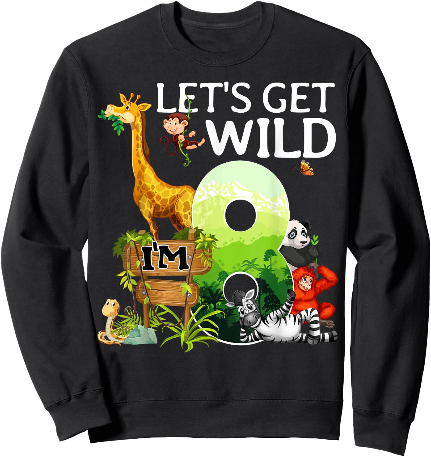 8th Birthday Boys Girls 8 Years Old Safari Jungle Animal Zoo Sweatshirt - Sweatshirt | Black