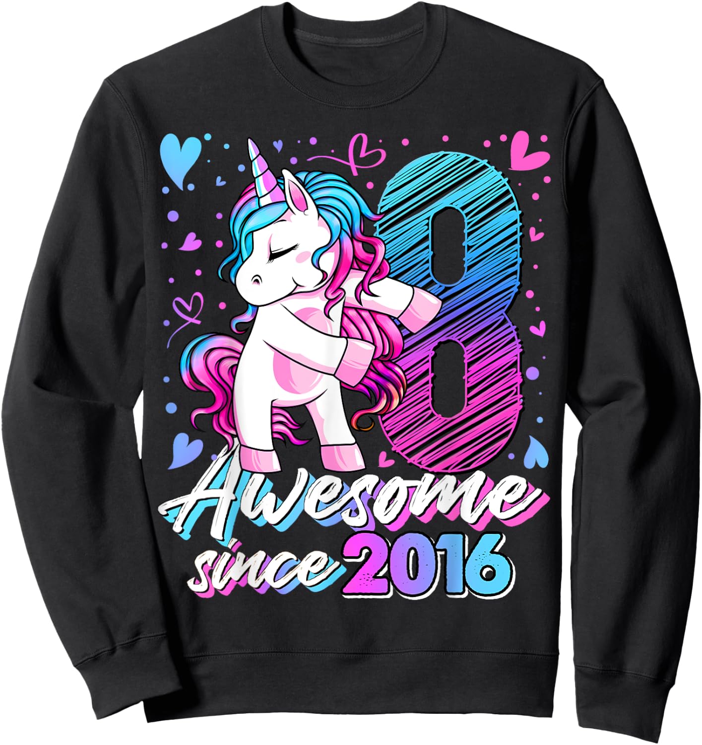 8 Years Old Flossing Unicorn Gifts 8th Birthday Girl Party Sweatshirt - Sweatshirt | Black
