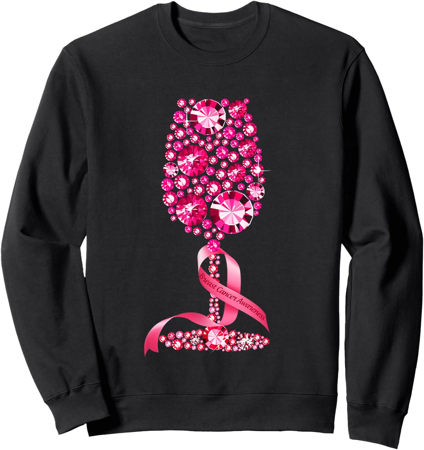 Pink Ribbon Wine Glass Breast Cancer Awareness Wine Lovers Sweatshirt - Sweatshirt | Black