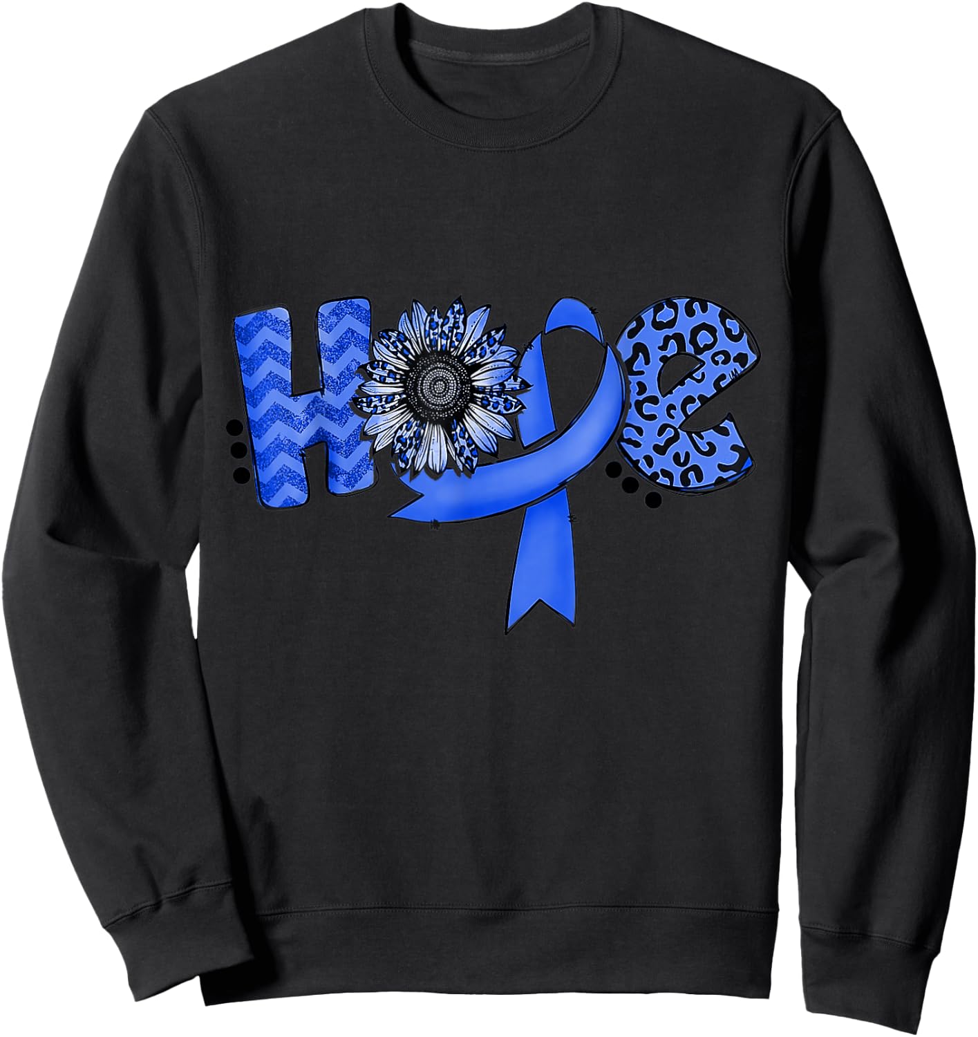 Hope Blue Ribbon Sunflower Colorectal Colon Cancer Awareness Sweatshirt - Sweatshirt | Black