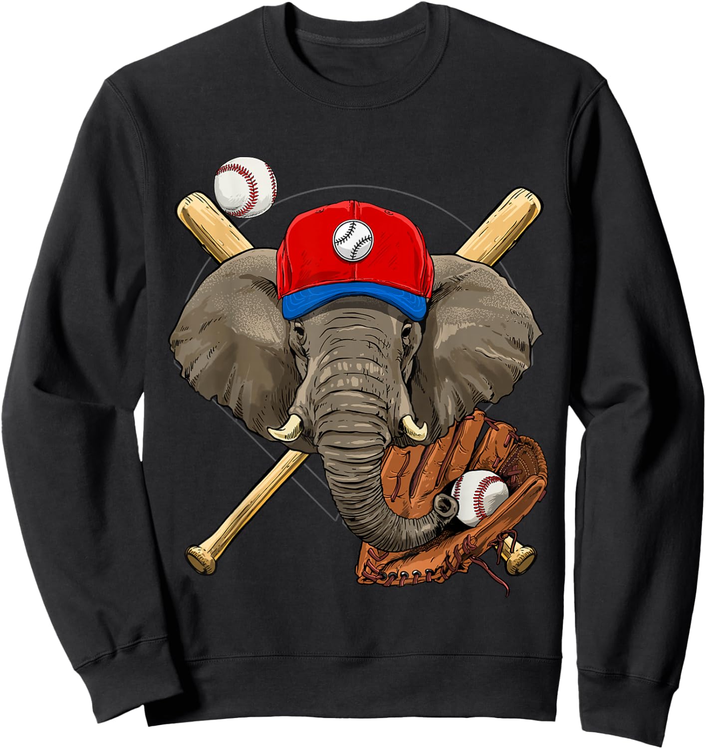 Elephant Baseball Elephant Lovers Baseball Player Sweatshirt - Sweatshirt | Black