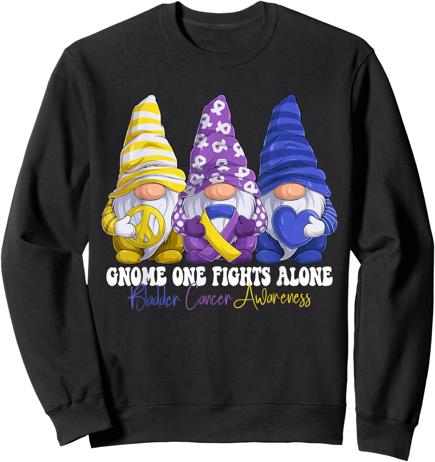 Funny Gnomies Bladder Cancer Awareness Month Purple Ribbon Sweatshirt - Sweatshirt | Black