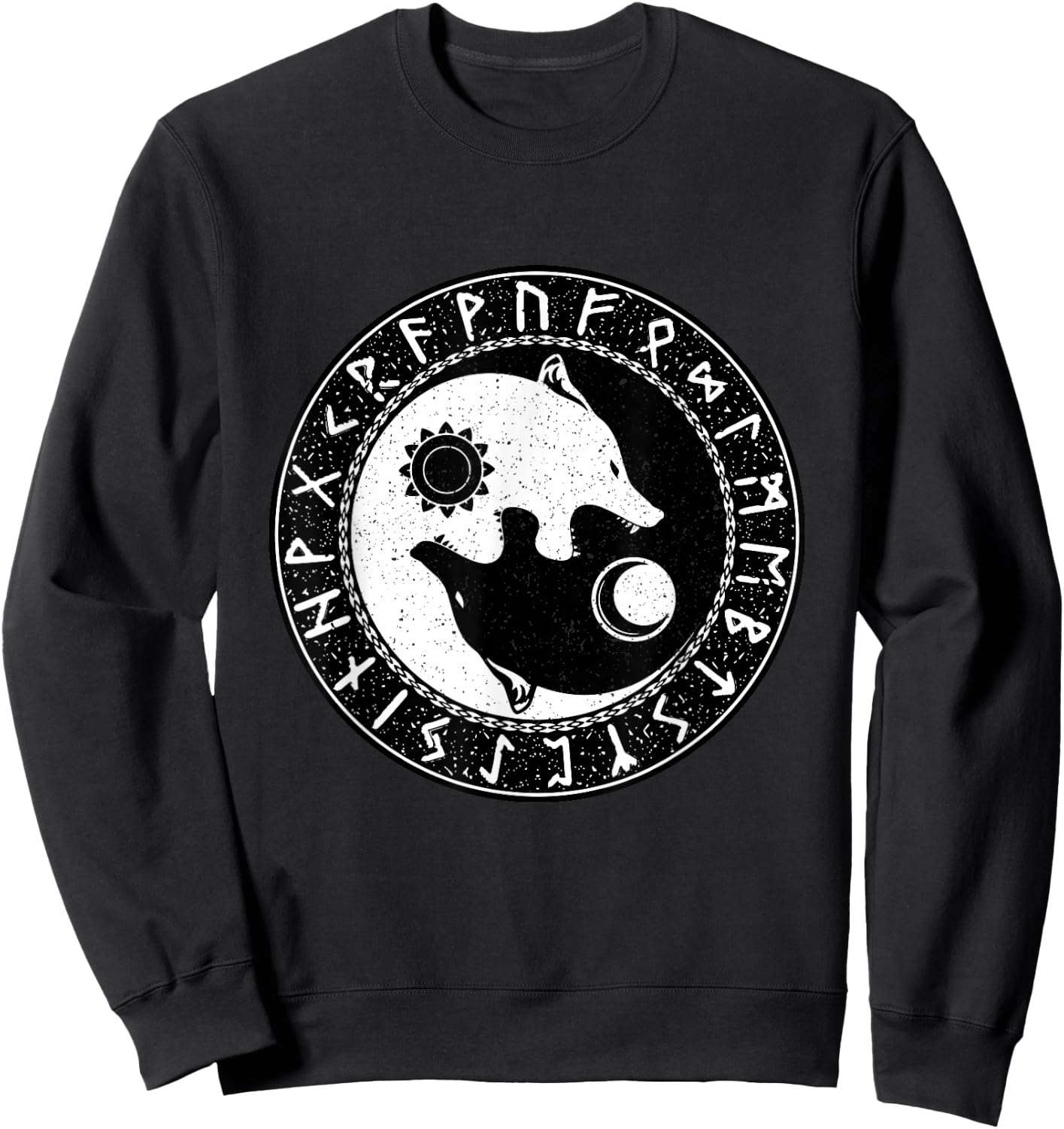 Vintage Norse Mythology Ragnarok Skoll And Hati Viking Wolf Sweatshirt - Sweatshirt | Black