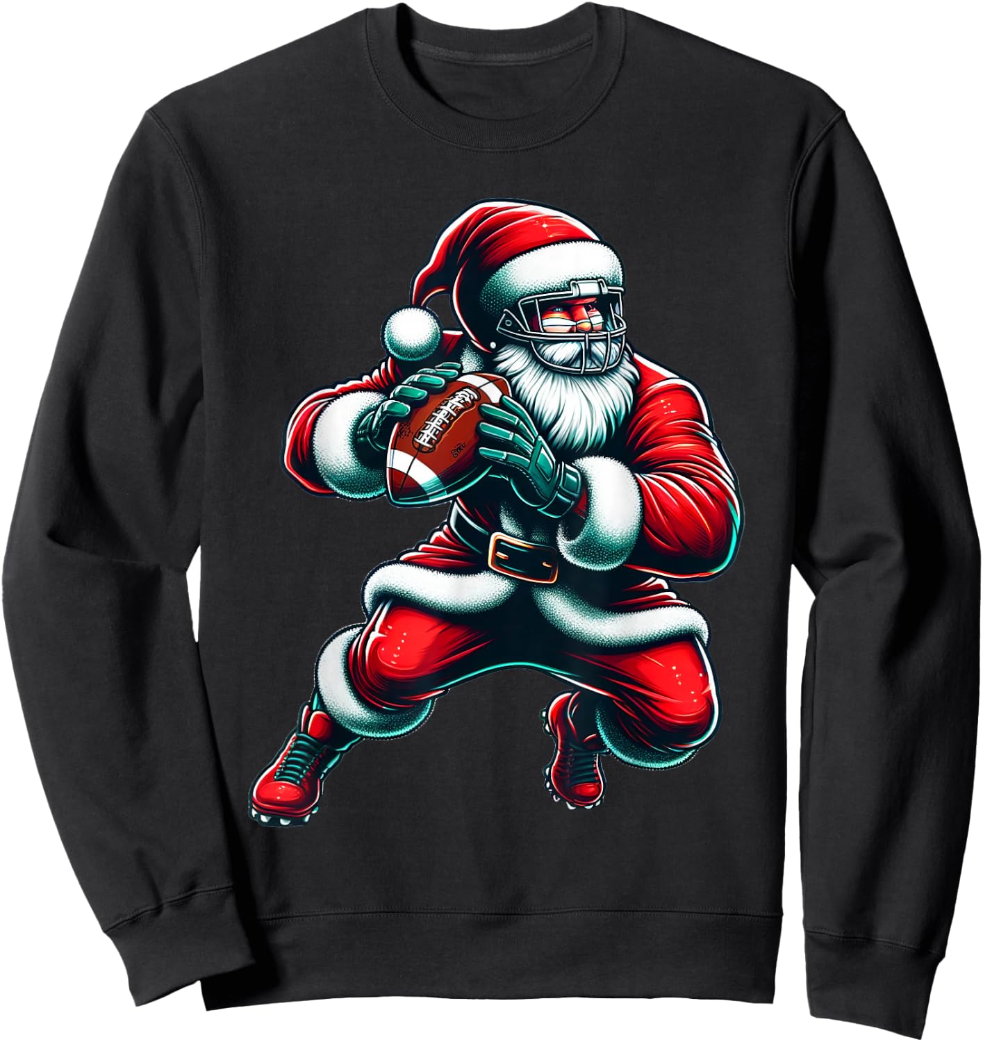 Santa Playing American Football Christmas Women Men Kids Sweatshirt - Sweatshirt | Black