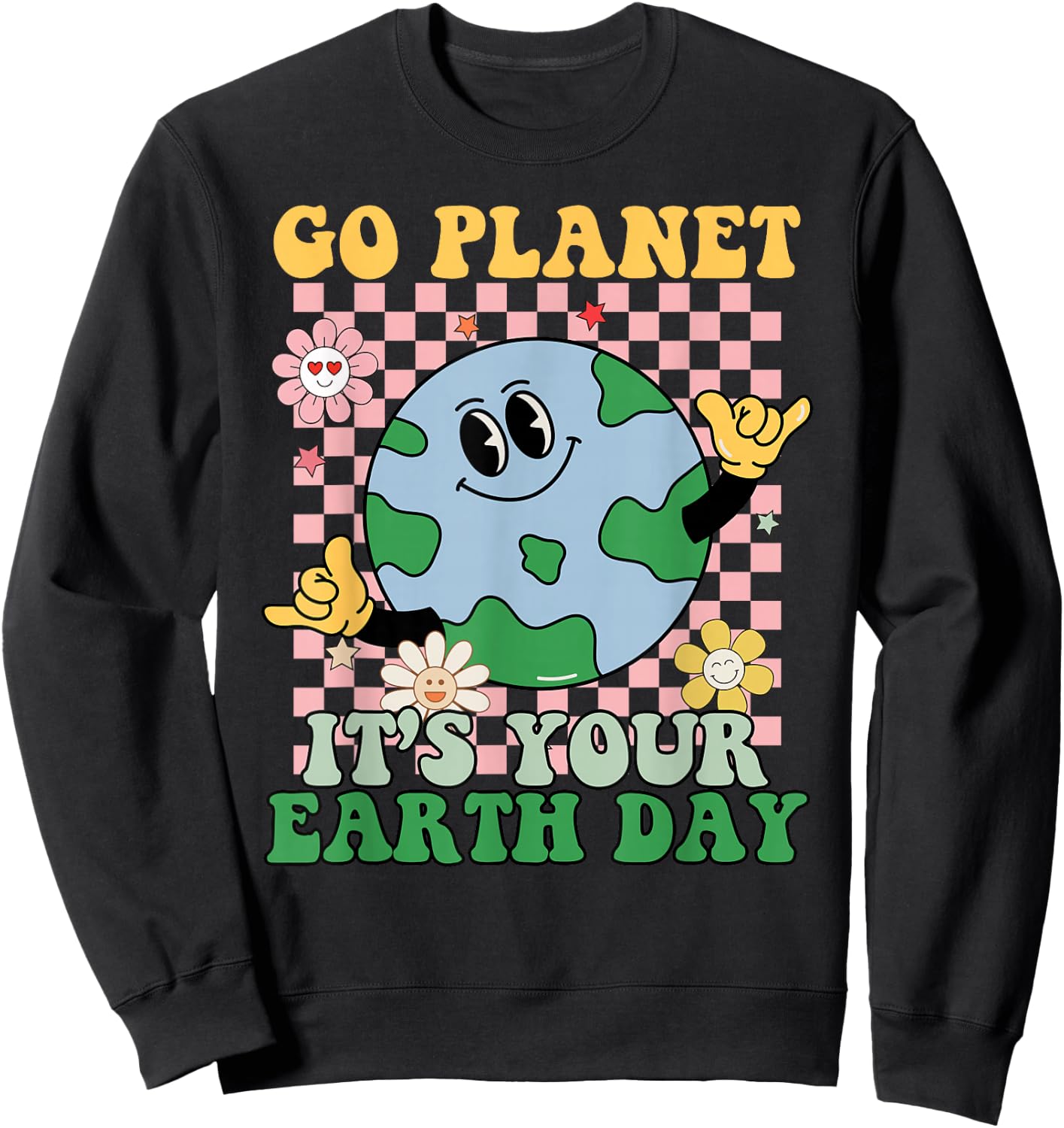 Go Planet Its Your Earth Day Peace Groovy Kids Boys Girls Sweatshirt - Sweatshirt | Black