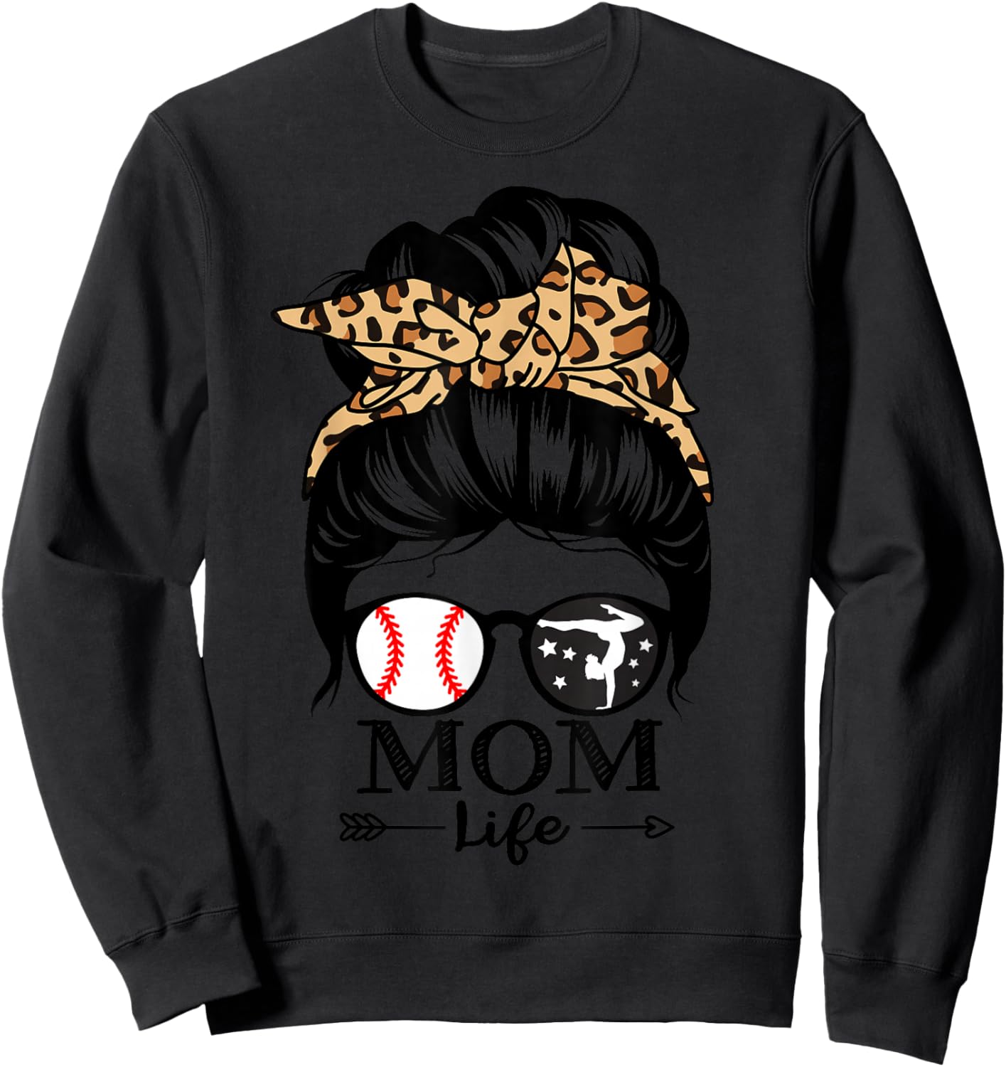 Mom Life Messy Bun Hair Funny Baseball Gymnastics Mom Sweatshirt - Sweatshirt | Black