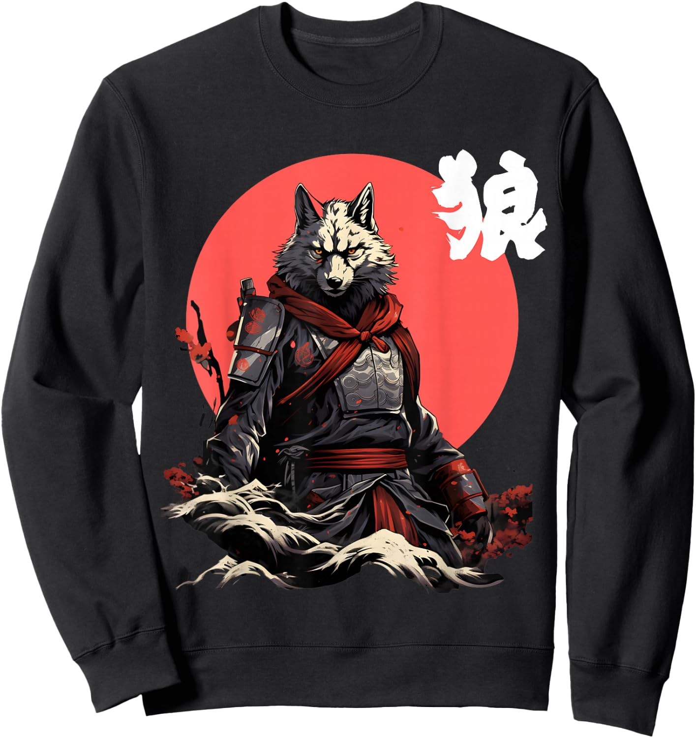 Japanese Wolf Ninja Japanese Character Cool Wolf Sweatshirt - Sweatshirt | Black