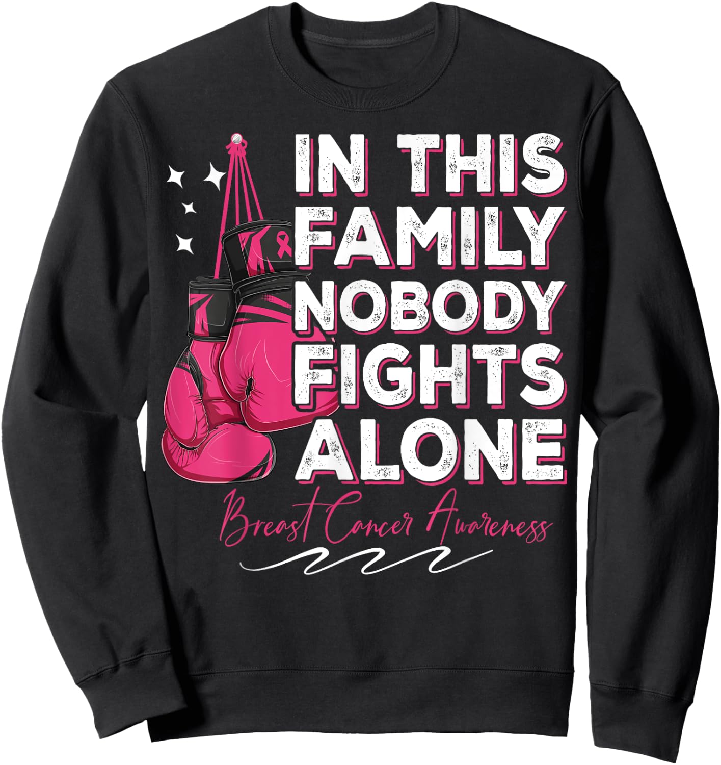 In This Family Nobody Fights Alone Breast Cancer Fighter Sweatshirt - Sweatshirt | Black