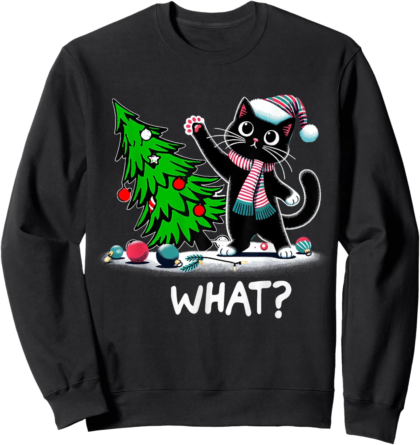 Black Cats Lovers Funny Black Cat Christmas Tree Lights What Men Women Kids Sweatshirt - Sweatshirt | Black